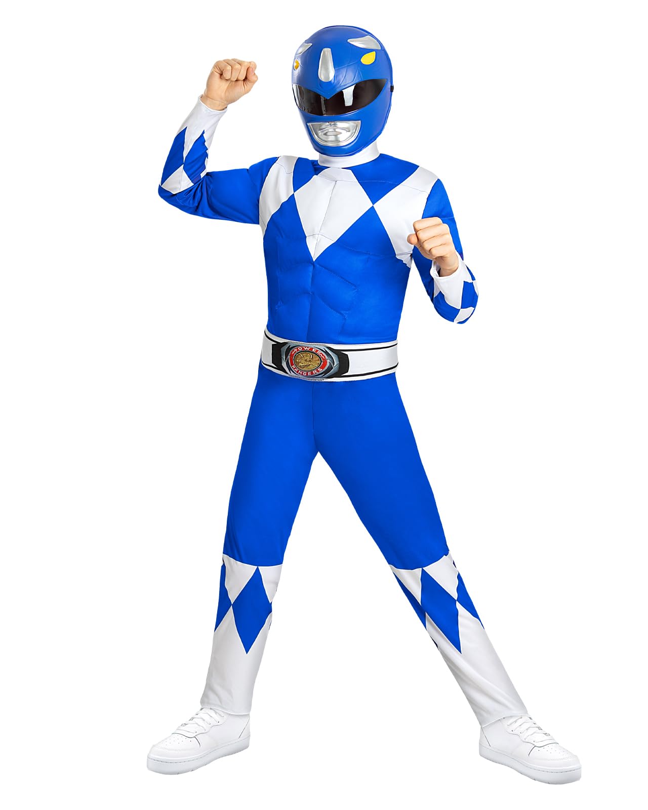 Funidelia Offizielles Blauer Power Ranger Kostüm für Kinder, enthält Overall, Gürtel und Halbmaske, Superhelden - Outfit für Kinder für Partys, Karneval und Halloween