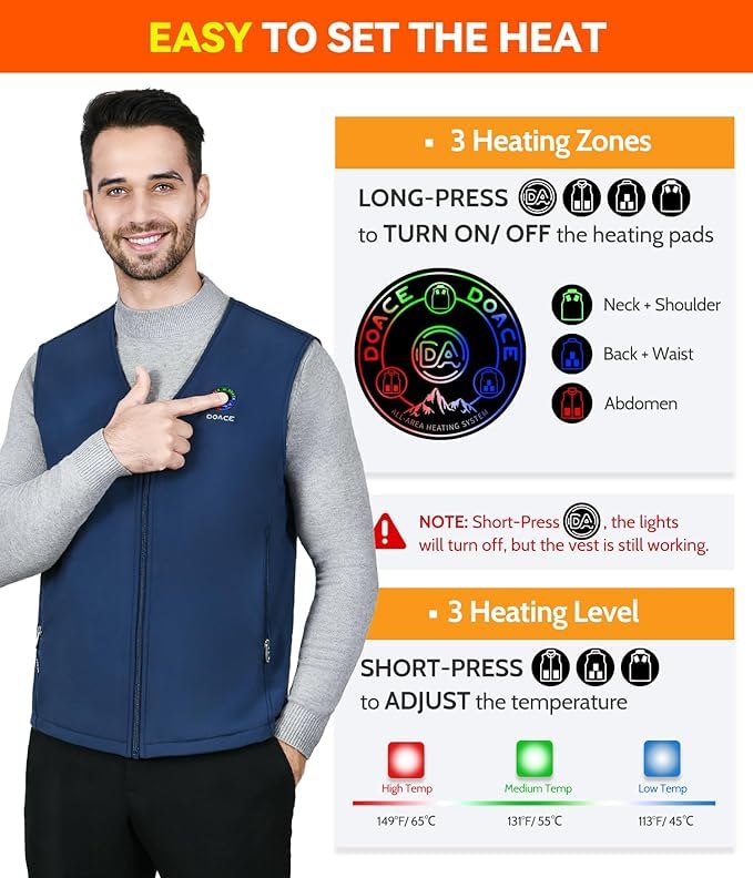 DOACE Heated Vest for Men & Women, Smart heated Jacket (Battery Not Included)3