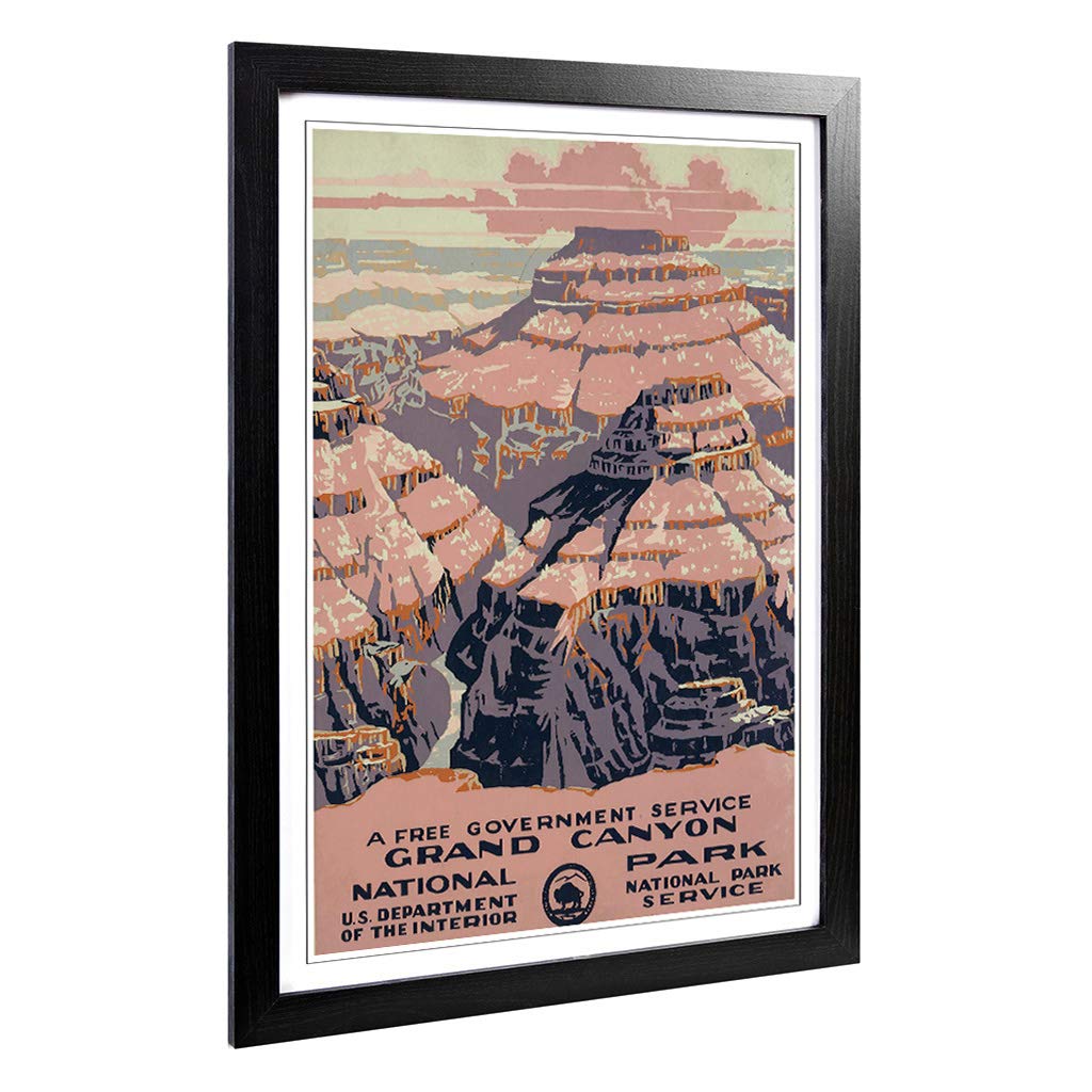 Big Box Art Framed Print of Vintage WPA Poster Grand Canyon Design | Wall Art Picture | Home Decor for Kitchen, Living Room, Bedroom, Hallway, Black, A2 / 24.5x18 Inch / 62x45cm