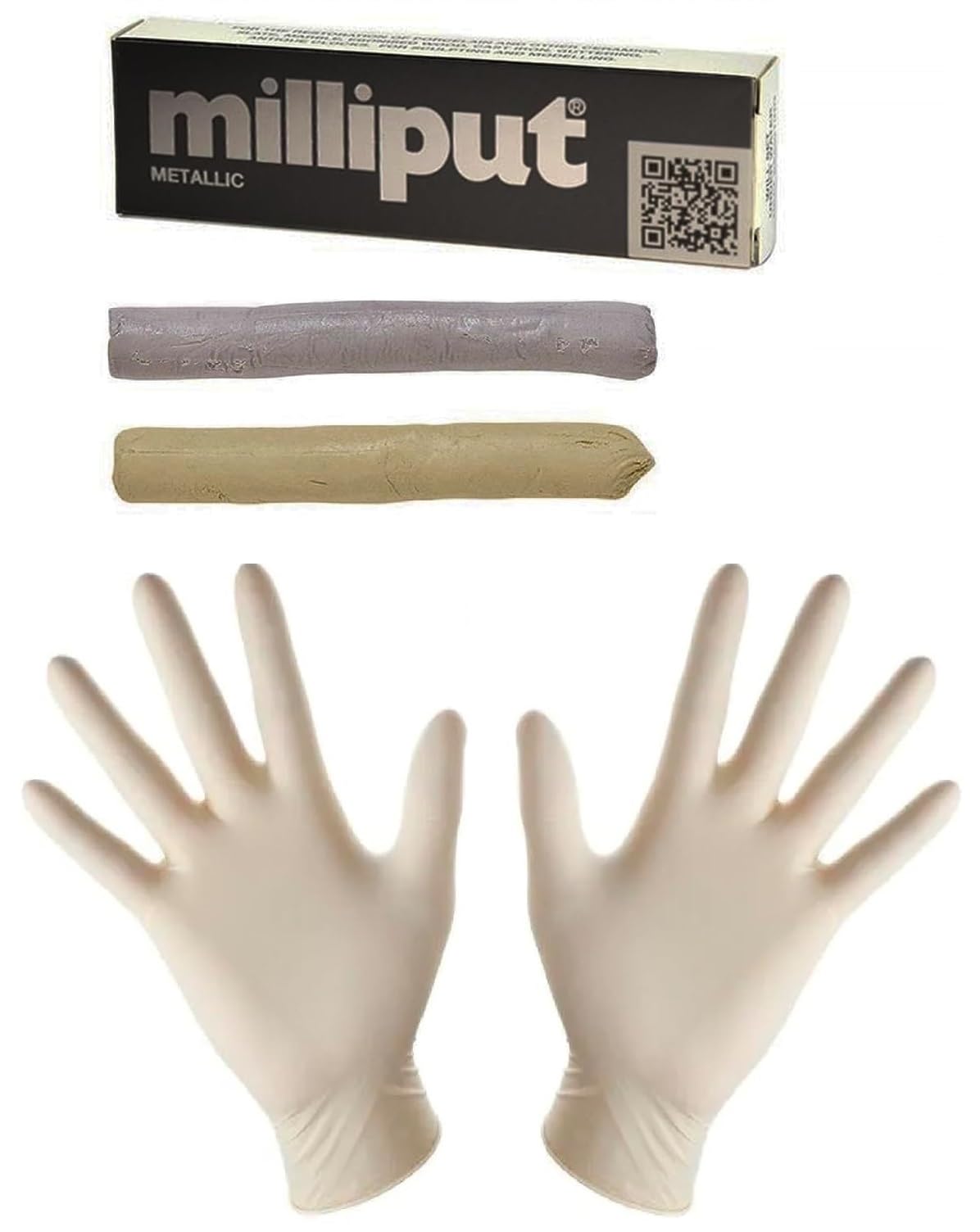 1 x Milliput Metallic Grey Epoxy Putty with One Pairs of Gloves Filling dents and Scores in Metal, Plastics, or Woods Repairing Water and Fuel Systems Jewellery Making