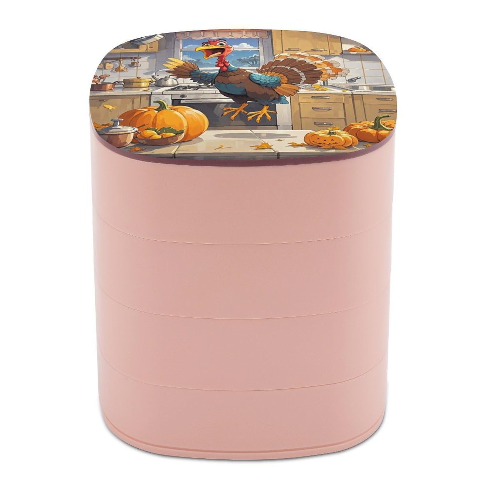 VstaDank Pumpkin And Turkey Jewelry Case Women Portable Travel Jewelry Box Rotating Jewelry Organizer with Mirror Multi-Layer Necklace Ring Earring Storage Box for Bracelets Rings