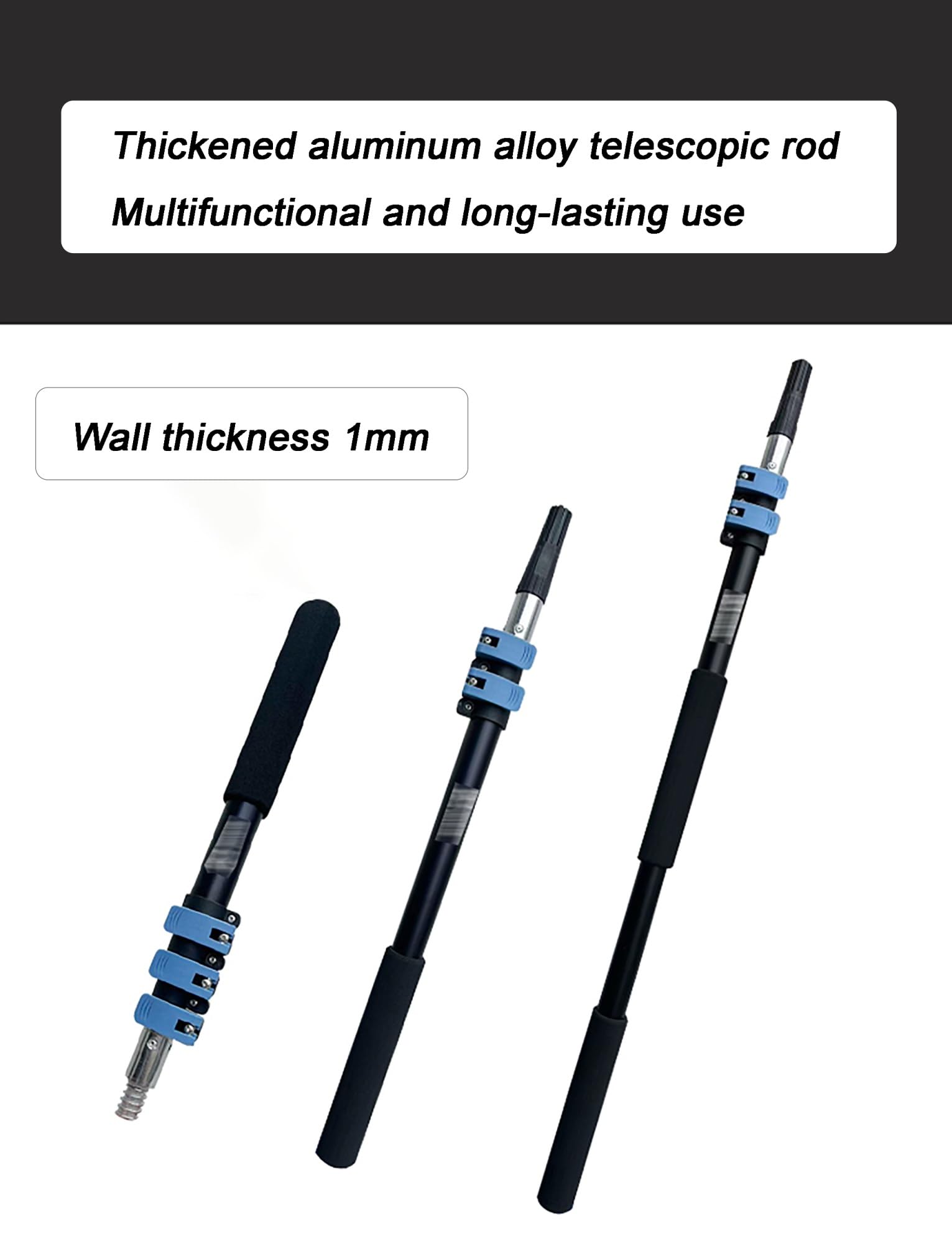 Perche télescopique légère en aluminium de 1,8 à 9,8 pieds – Multi-usages for le nettoyage des vitres, des rouleaux à peinture, des gouttières et des toits | Extensible(45-130cm)