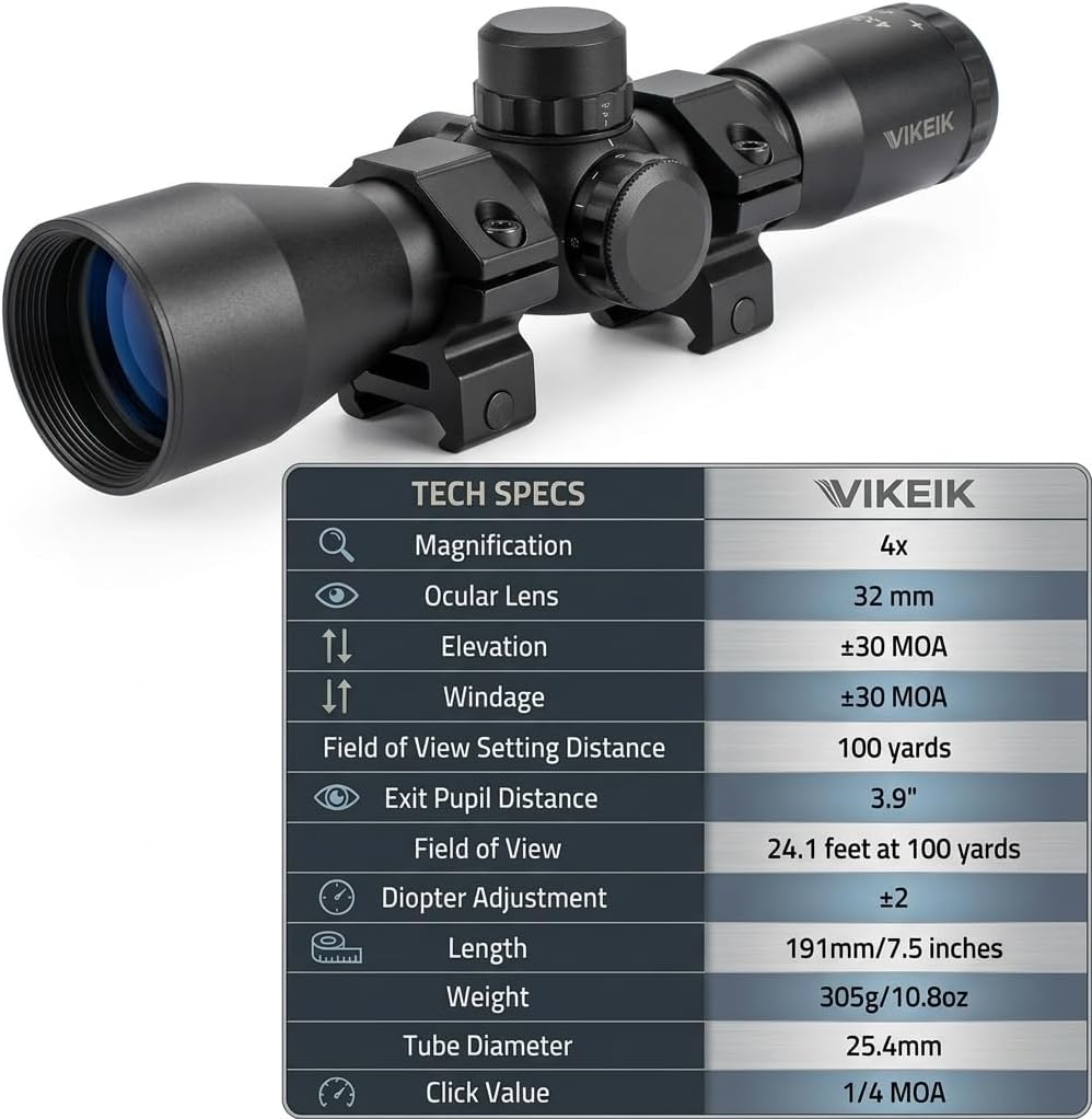 GOTICAL Ruger 10/22 and 3/8" Tactical 4x32 Compact Scope Rangefinder - Reticle Hunting Riflescopes Hair Reticle and Ruger 10/22 Weaver '5 PC of Each Size #6-48 Length 6mm/8mm