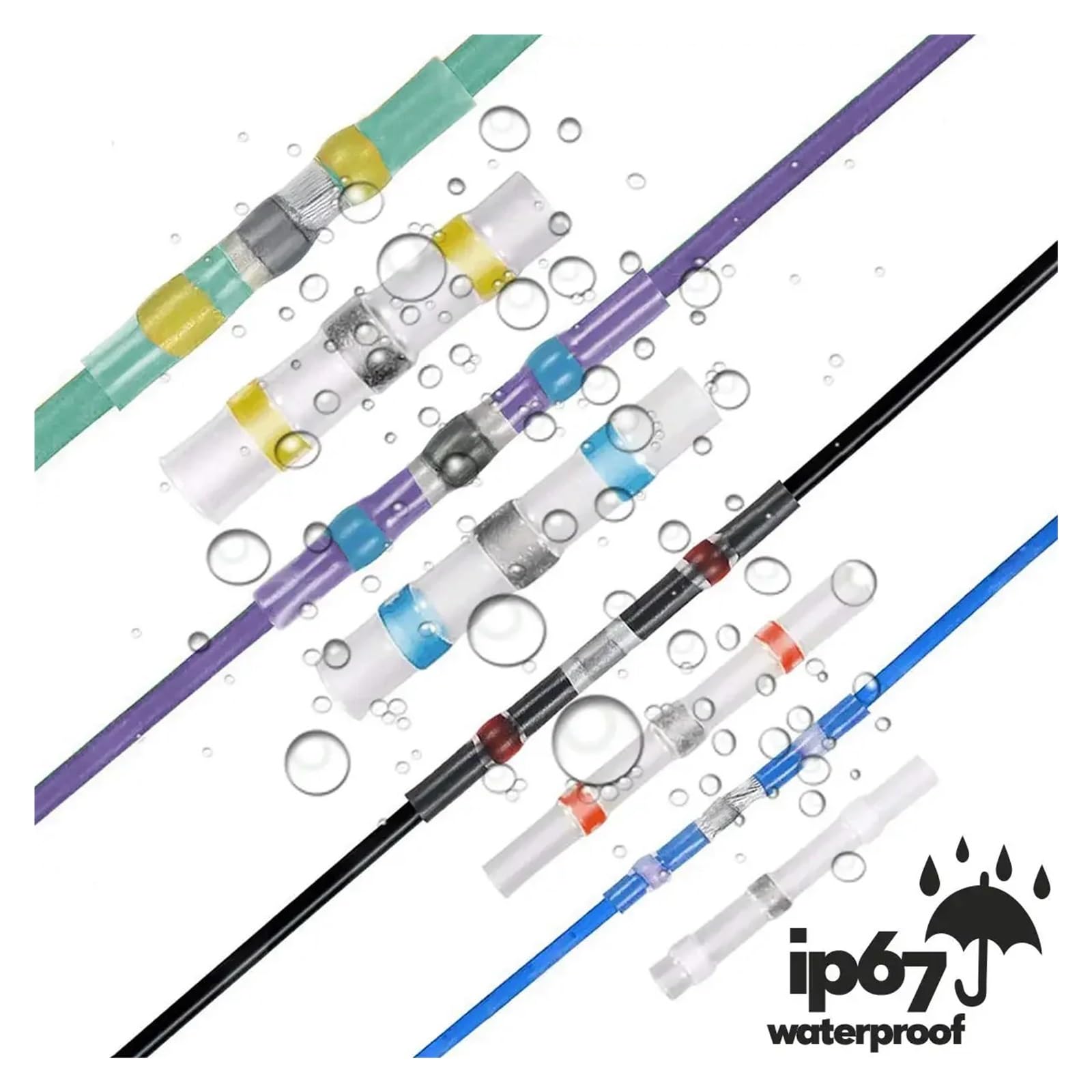 Assortimento di connettori per cavi elettrici a 360 gradi, terminali per cavi con saldatura termorestringente e kit di tubi termorestringenti.