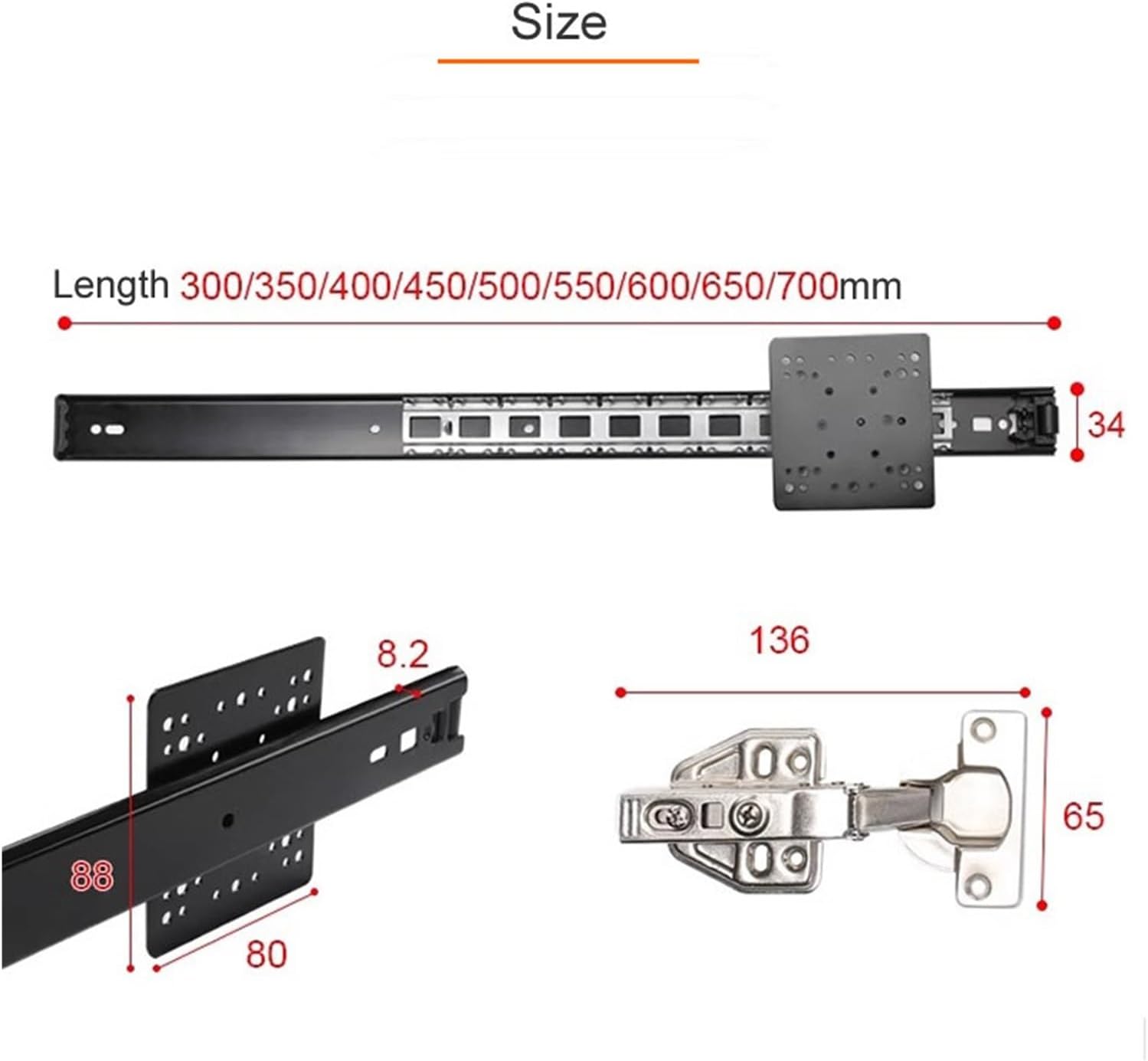 Drawer Rolling Bearing Slip Rail 12-28inch Plug-in Slide Rail Upturn Hinge Hidden Swing Track(14inch)