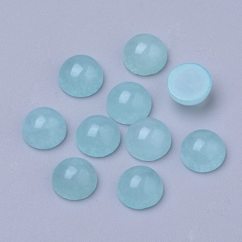 Craftdady 50PCS Flat Round Cabochon 6mm Dyed White Jade Medium Turquoise Chakra Healing Crystal Half Round Dome Cabs Flat Back Covers for Jewellery Making — image 1