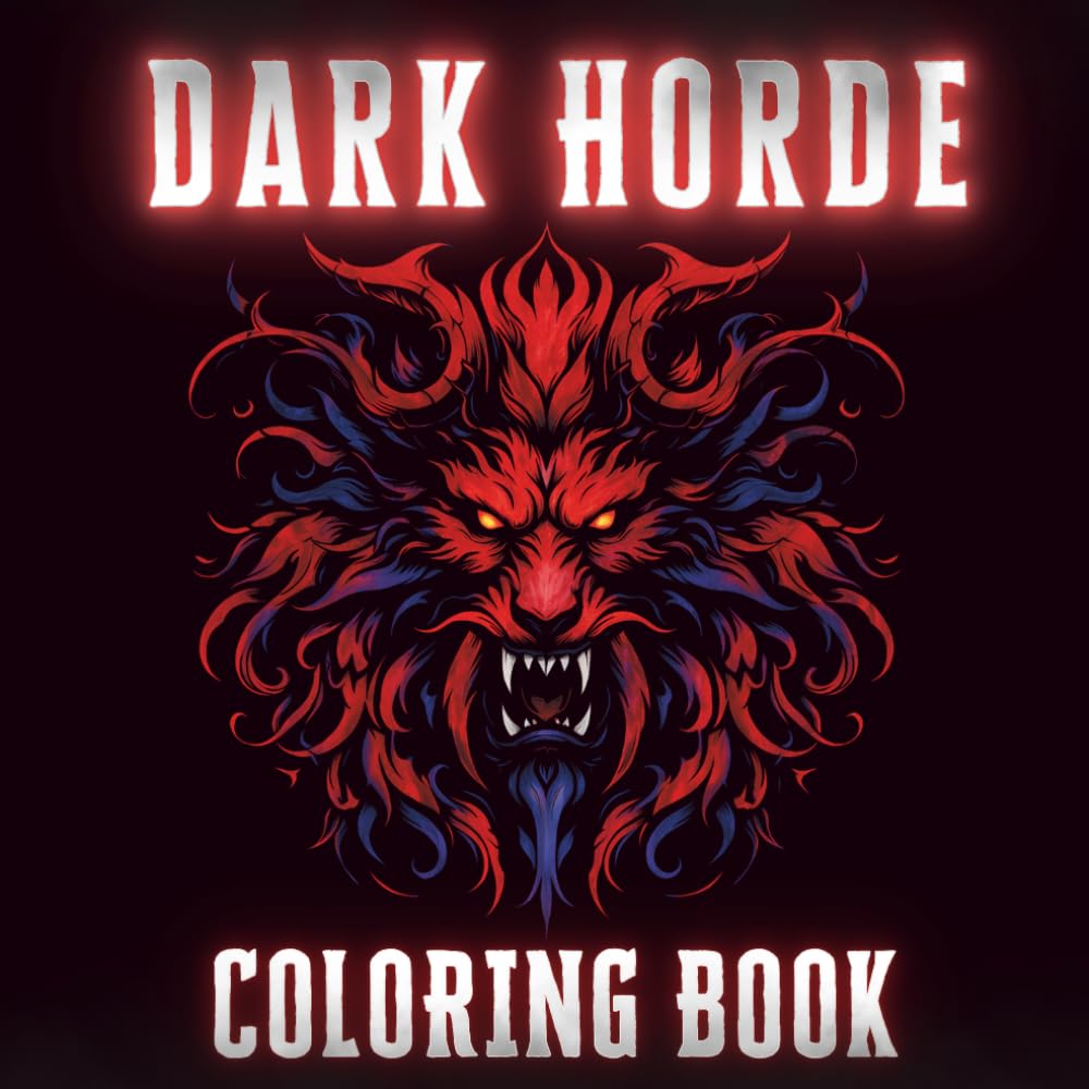 Dark Horde Coloring Book: Dark Fantasy Monster Crests — Orcs, Undead, Trolls & Demonic Beasts (Black Background Pages) (VOID DUNGEONS)