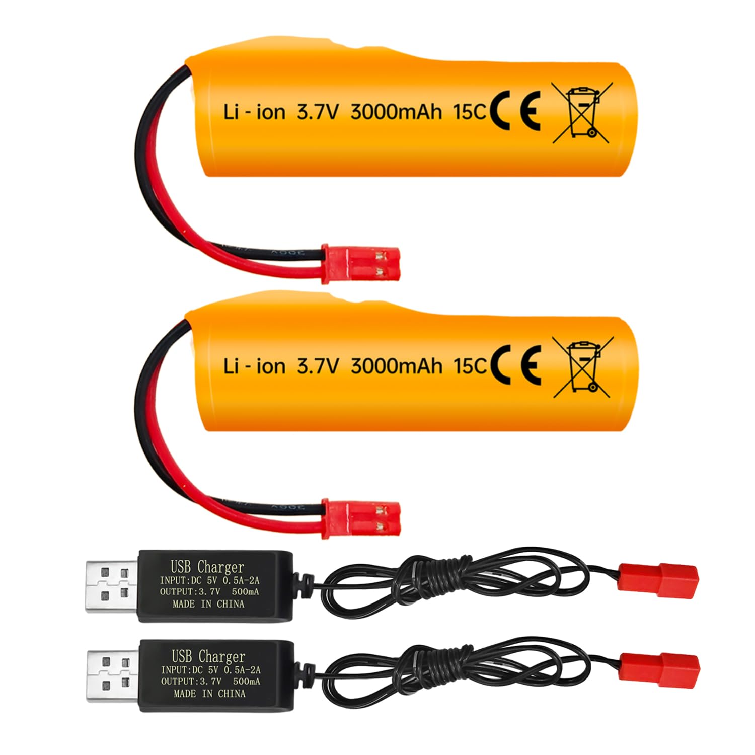 sea jump 2PCS 3.7V 3000mAh Li-ion Battery with JST-2P Plug and USB Charging Cable for HJ819 DE819 RC Boat,Huina 1337 1338 1516 1517 1552 1554 1558 RC Car,Drifting Car,Truck,Toy Off-Road Racing Car