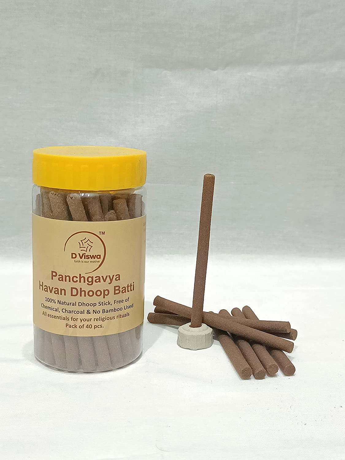 D Viswa PANCHGAVYA HAVAN DHOOP Stick 3.5 INCH (40 PC) I 100% Natural DHOOP Stick, Free of Chemical, Charcoal & NO Bamboo Used