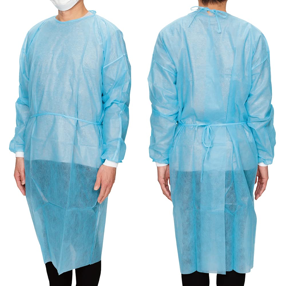 FV-IG-013BL Isolation Gown (Standard Non-Waterproof - Rib Sleeves) Blue, Individual Packaging, Pack of 10, blue