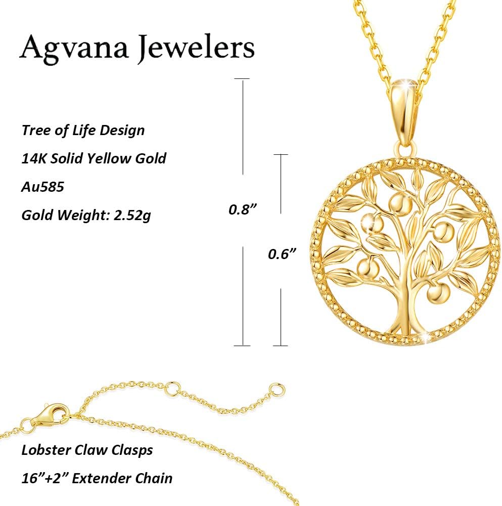 AGVANA Valentines Day Gifts 14K Solid Real Gold Tree of Life Necklace for Women Dainty Pendant Necklace Fine Jewelry Birthday Gifts for Women Mom Wife Her Yourself, 16"+2" - Image 6