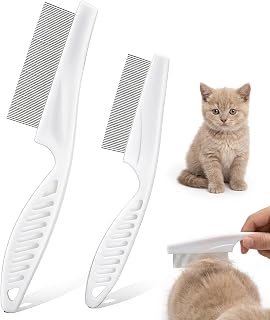 2Pcs Flea Combs, Fine Tooth Rabbit Brush, Stainless Steel Rounded Teeth Bunny Brush for Grooming, Guinea Pigs, Cats, Dogs, Chinchillas, Ferrets and Rabbits