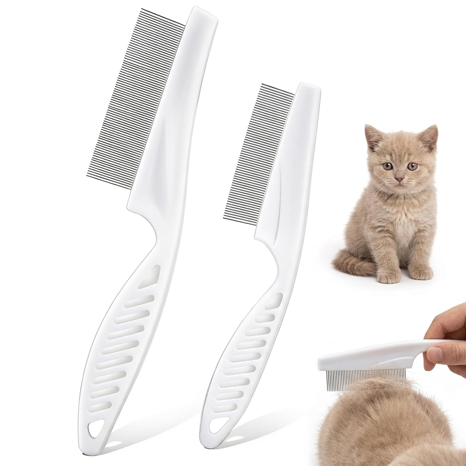 2Pcs Flea Combs, Fine Tooth Rabbit Brush Stainless Steel Bunny Brush