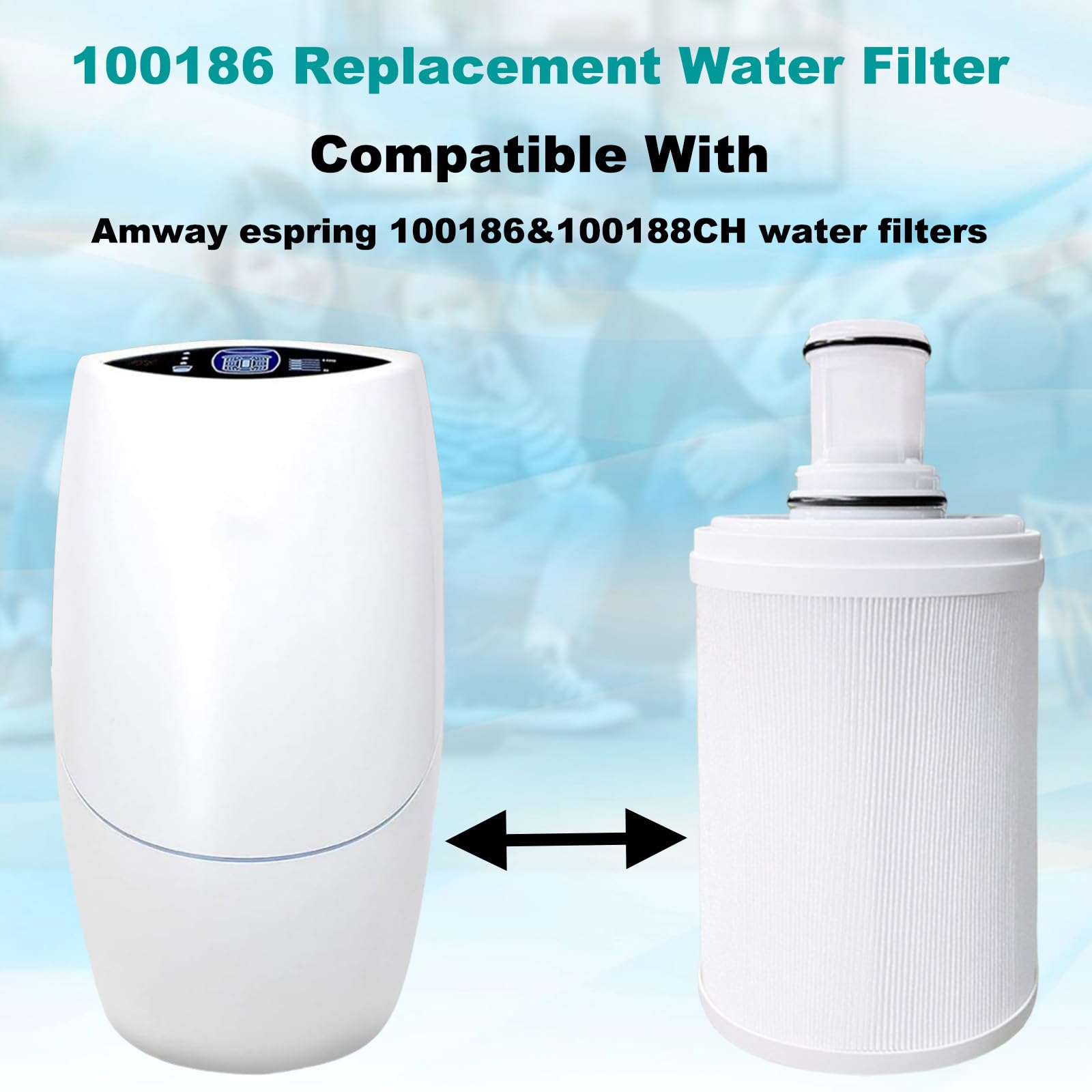 1 confezione 100186 filtro dell'acqua di ricambio compatibile con Amway espring 100186 cartuccia filtro acqua, scatola cartuccia a carbone attivo UV con prefiltro, filtrazione ad alta efficienza per