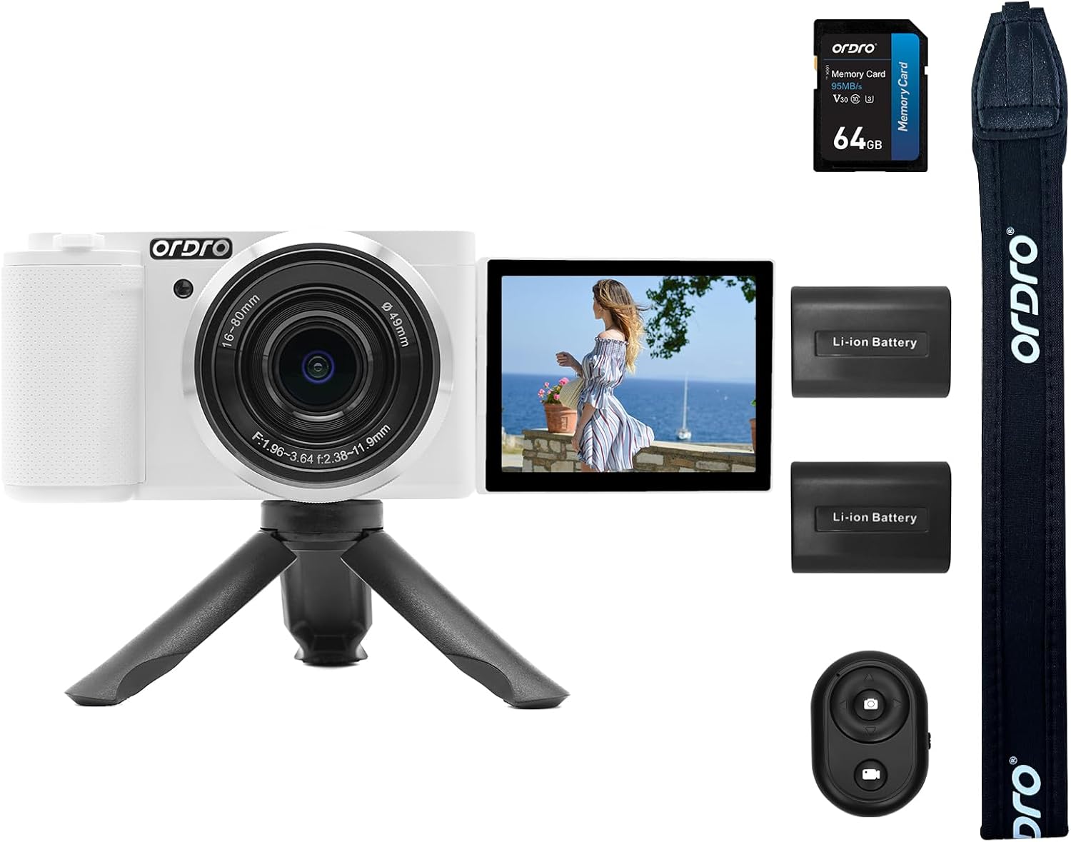 Ordro G930 5K Digital Camera for Content Creators Vloggers and Photography with 5X Optical Zoom, Auto-Focus and Wide Angle (White)