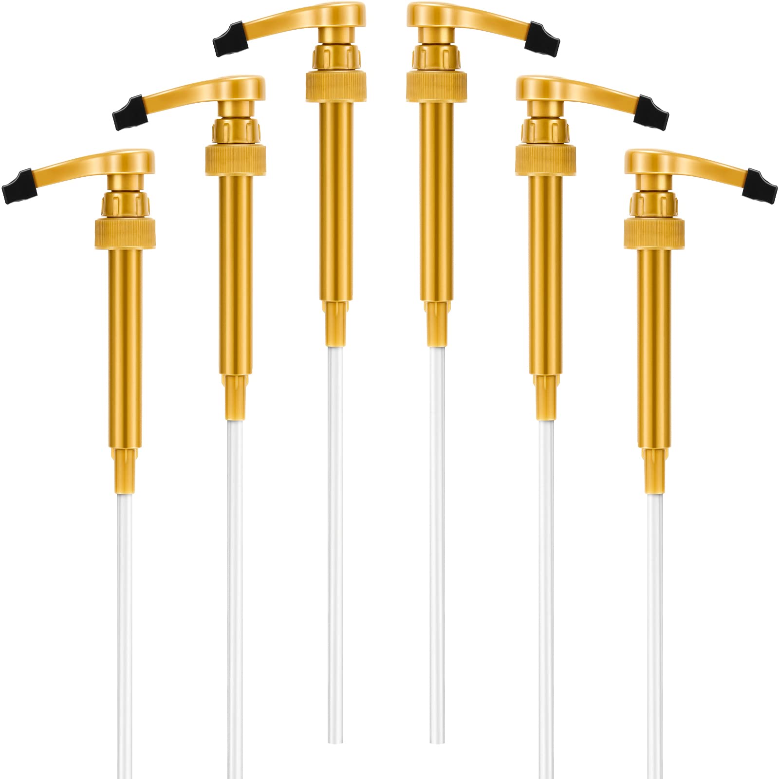 Kigley 6 Pieces Coffee Syrup Pump Dispenser with Tip Cover Fits 750ml/25.4oz Bottles, Skinny Syrup Pump for Coffee Flavoring, Creamers, Caramel, Beverages, Dinning Cafe Bar Drinking Mixes(Gold)