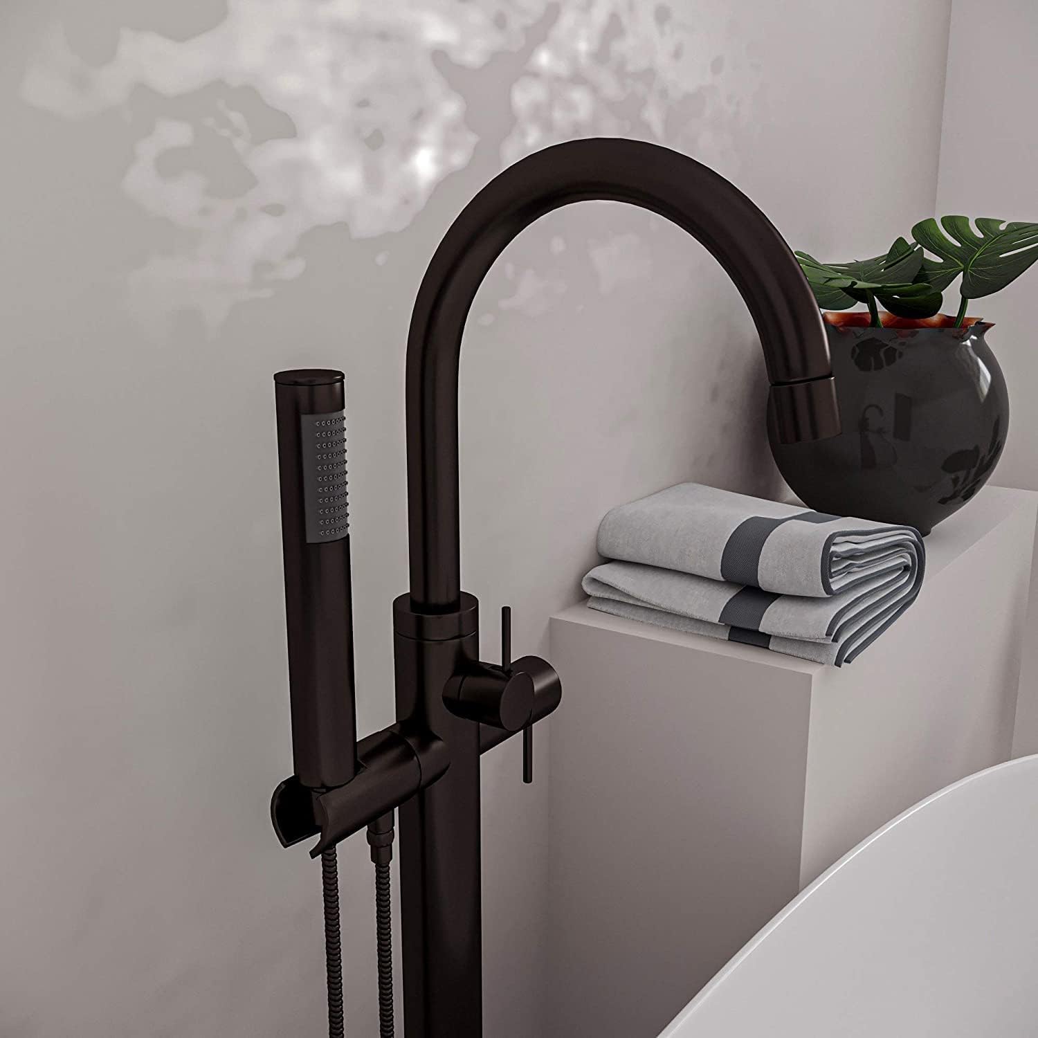 Westbrass DF02043-12 Floor Mount Freestanding Bathtub Filler Faucet with Handheld Shower, Oil Rubbed Bronze