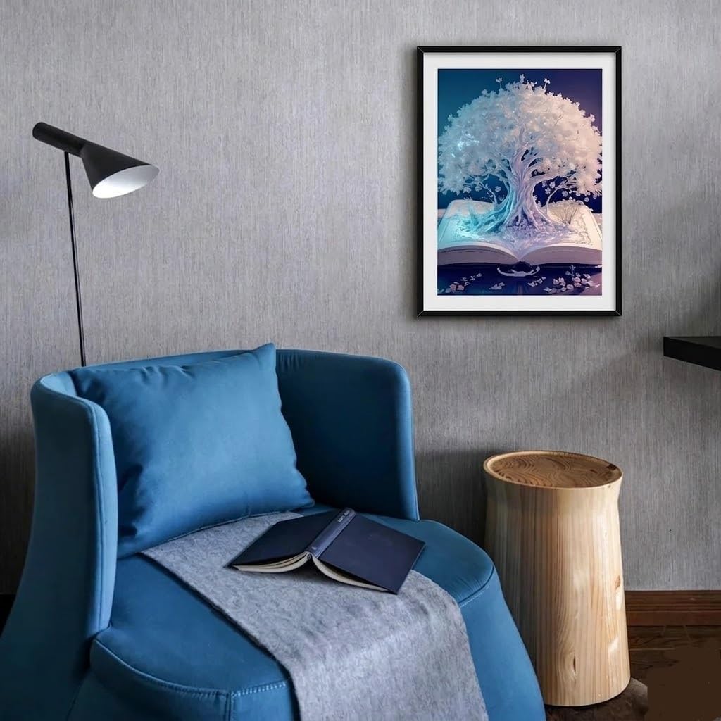 YEKDA Diamond Painting Wall Art Print on Premium Canvas Dreamy Pastel Blue and Purple Aesthetic Art – Enchanted Literature Themed Canvas with Shimmering Light (TRE) 4