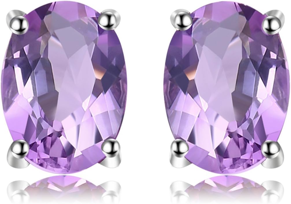 Natural Garnet Peridot Amethyst Citrine Blue Topaz Birthstone Stud Earrings for Women, 14k Gold Plated 925 Sterling Silver Earrings for Women, Gemstones Jewelry Sets for Girls