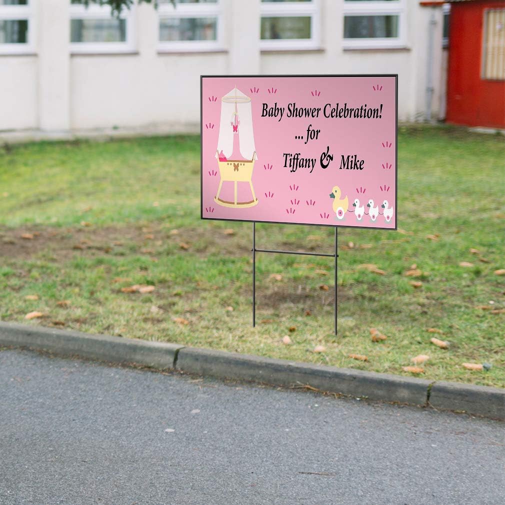 Custom Personalized Yard Sign Baby Shower Celebration! D Stroller Pink One Side Print 18inx12in