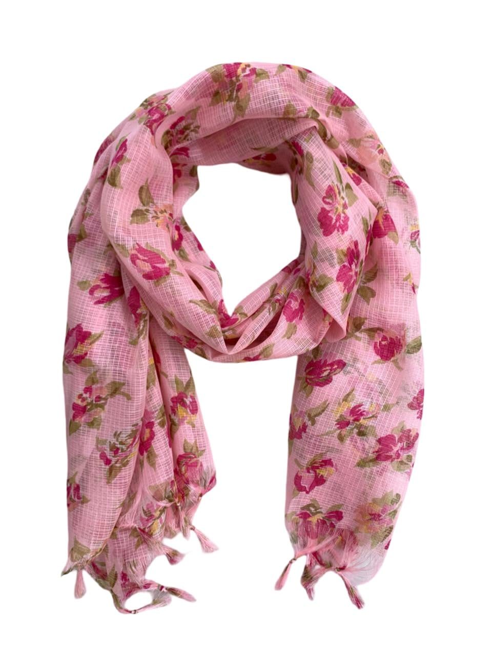 Rajasthani Women's Poly Winter Pink Floral Print Kota Doria Checkered Dupatta-image-40