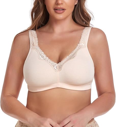 Miniatura 2 de Brasier de algodón cómodo con encaje y cobertura completa sin forro para mujer, sin forro, sin varillas, para mujer
