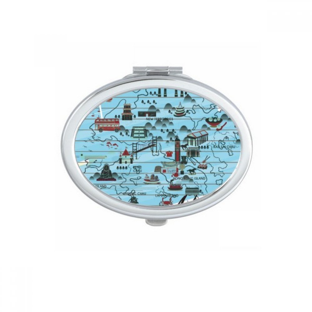 Miroir de poche compact et ovale aux couleurs de Hong Kong pour maquillage nomade