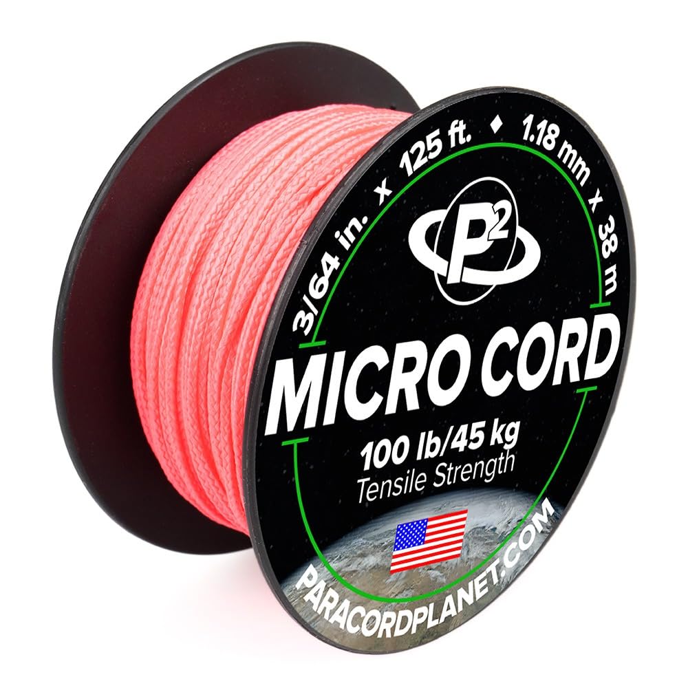 Paracord Planet Micro Paracord โ Thin Braided Cord for Crafting, Fishing, and DIY Projects in 38m Spools โ Flamingo Pink