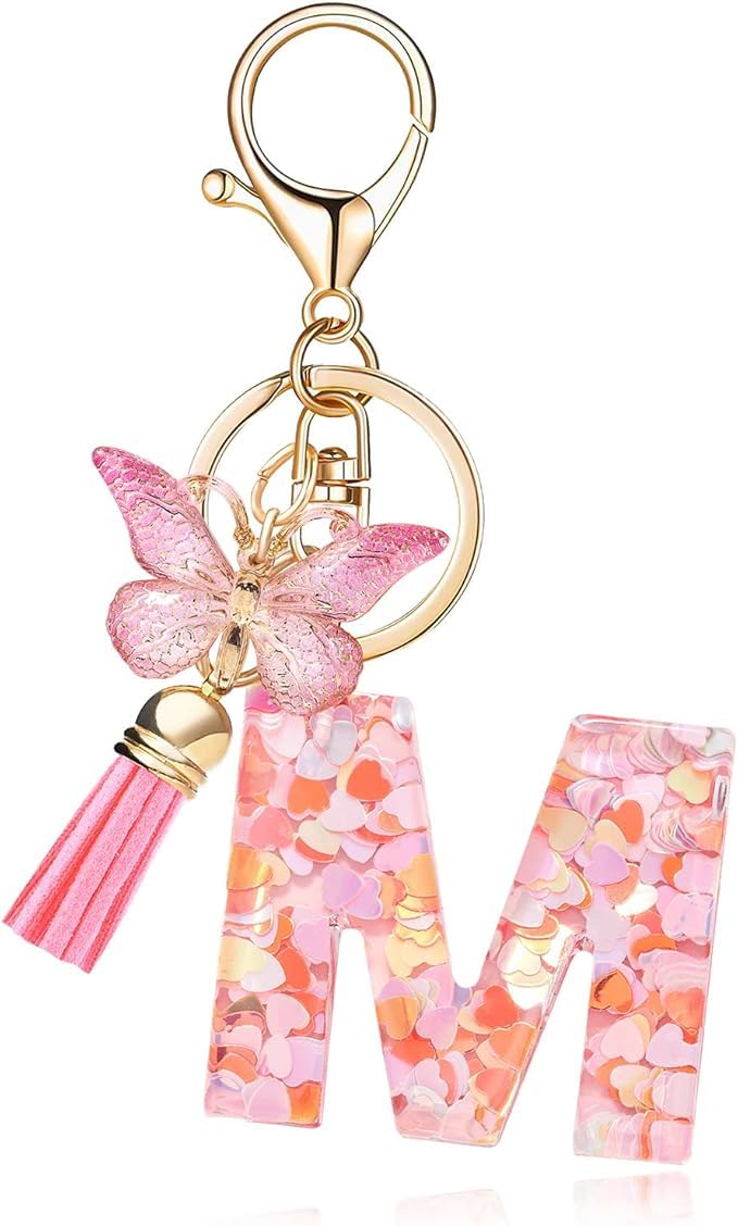 Lightweight Fashion Initial Letter Key Ring with Butterfly Pendant & Tassel, Stylish Purse Charm for Handbags, Car Keys, Gifts for Girls & Women-image-30