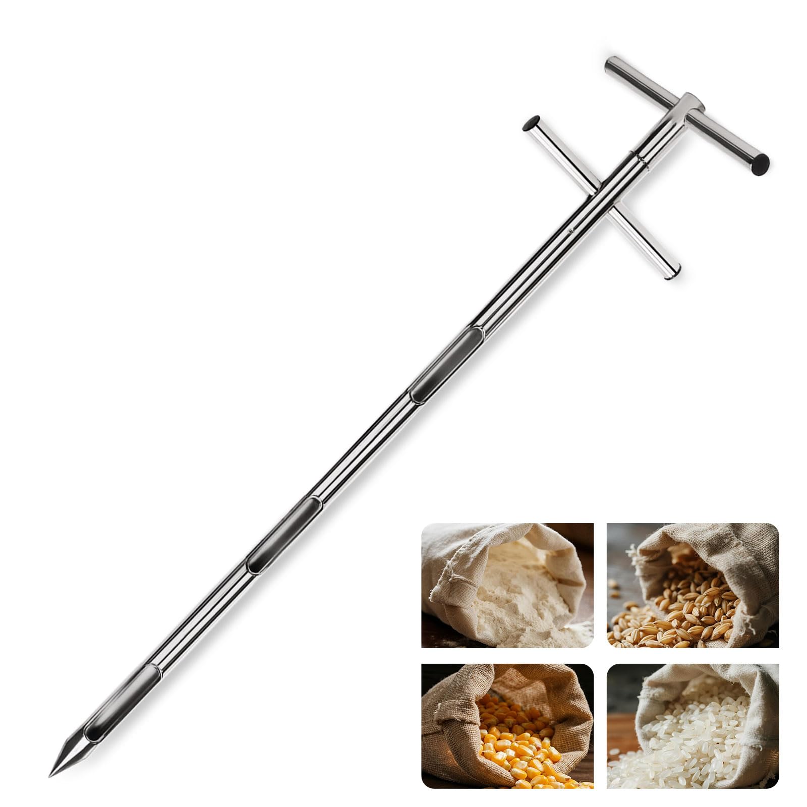 Tksong® Grain Probe Sampler - 304 Stainless Steel Triple Zone Grain Slot Sampler, 39.5''Heavy-Duty Rotary Powder Sampler for Cement, Solid & Powder Sampling(Grains/Industrial Materials)