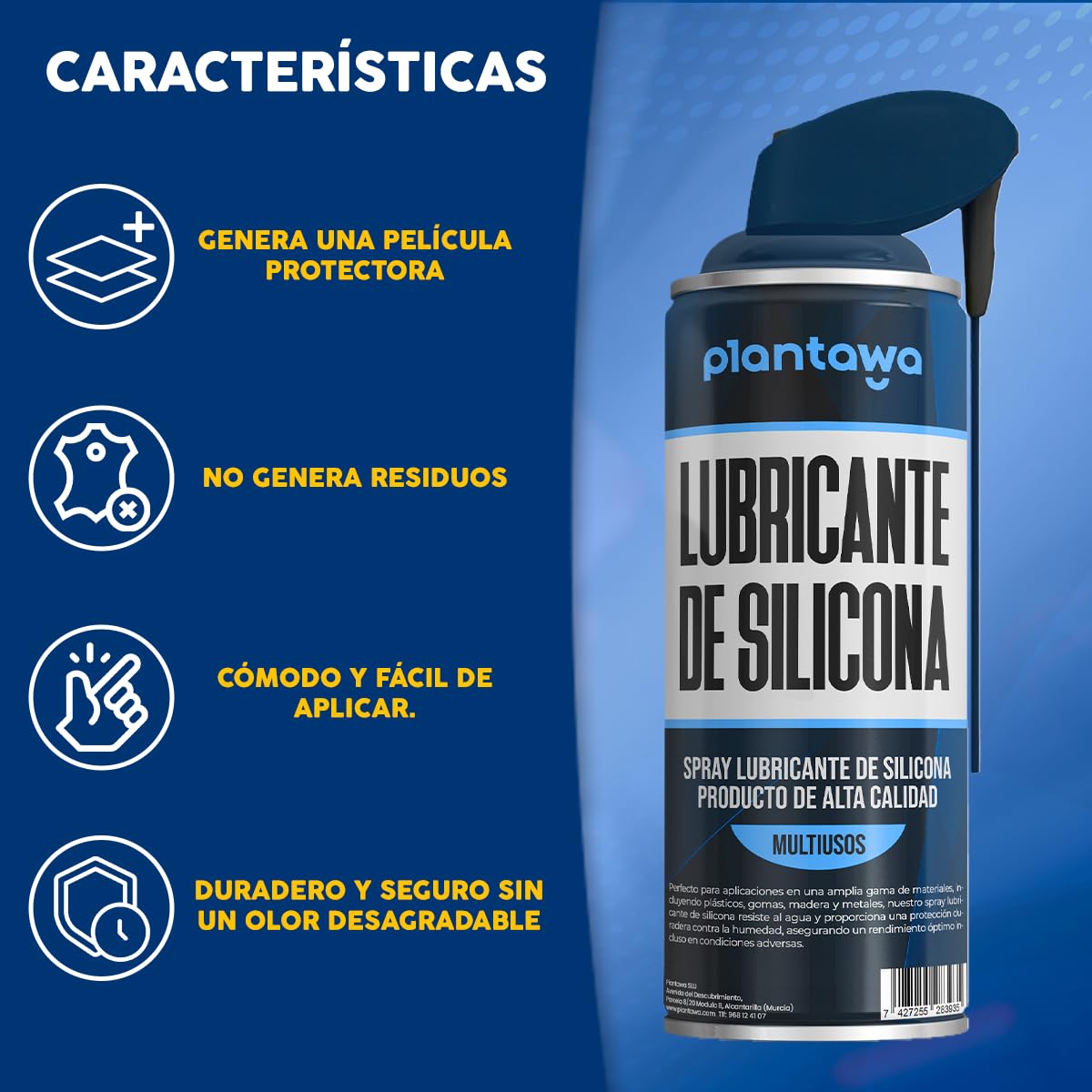 Plantawa Spray silicone 400 ml | Silicone spray multiuso. Adatto per gomma, metalli, plastica, legno. Ideale per cinture, cuscinetti, mirini, gomme per porte.