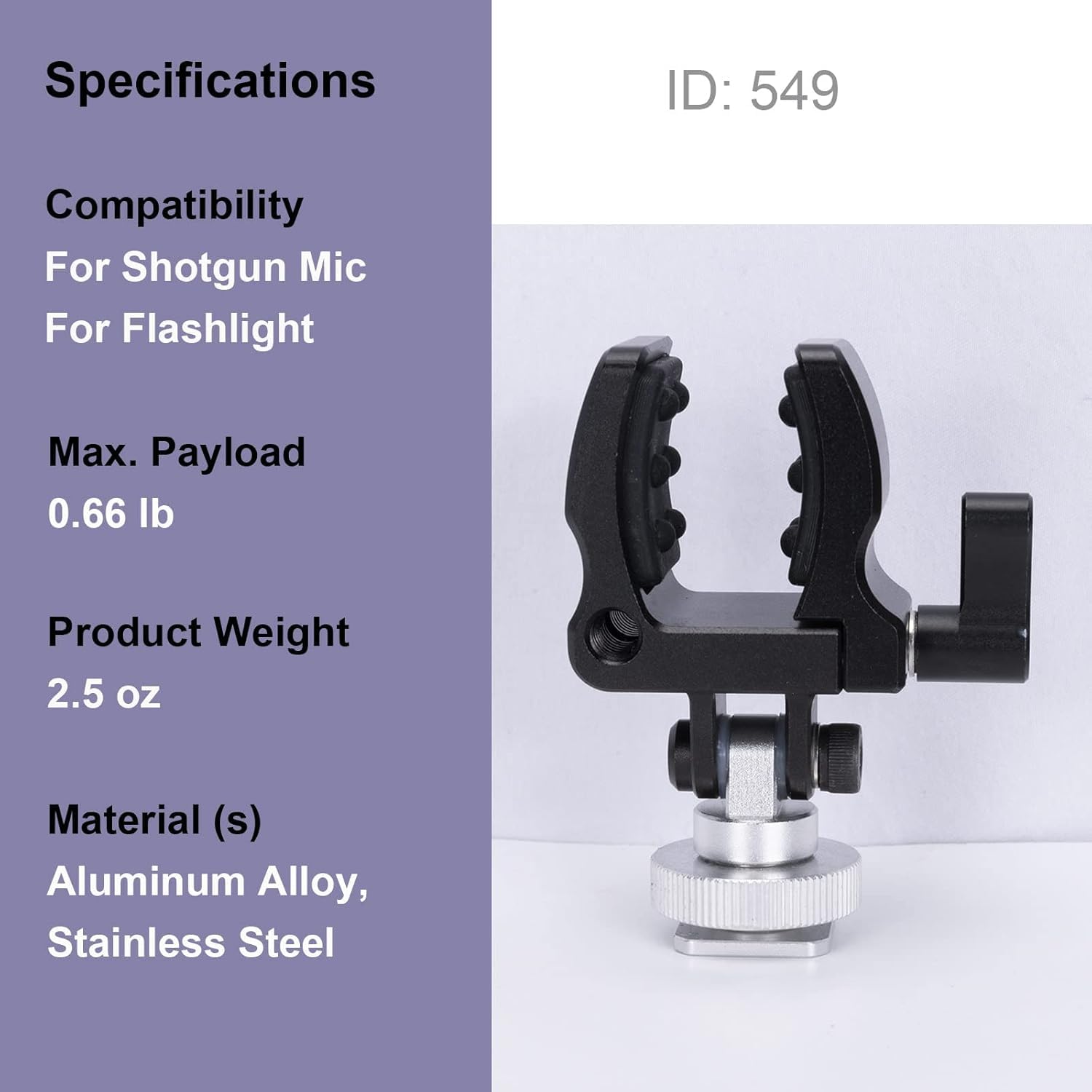 NICEYRIG Clip de Microphone avec mâchoire Qui s'ouvre de 18,5 à 35 mm, matériau en Alliage d'aluminium et Acier Inoxydable, Tampon Anti-Chocs en Silicone et Griffe inférieure et Trou fileté 1/4-549