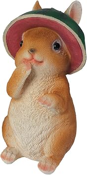 Bunny Ornaments, Resin Rabbits Figurines Garden Yard Decoration Handmade Animal Model Sculpture for Yard Lawn Patio,Watermelon Bunny