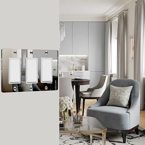 Miniatura 4 de 4 placas de interruptor de acrílico espejadas plateadas para interruptor de luz, placa de pared duradera cubierta de salida decorativa triple rocker