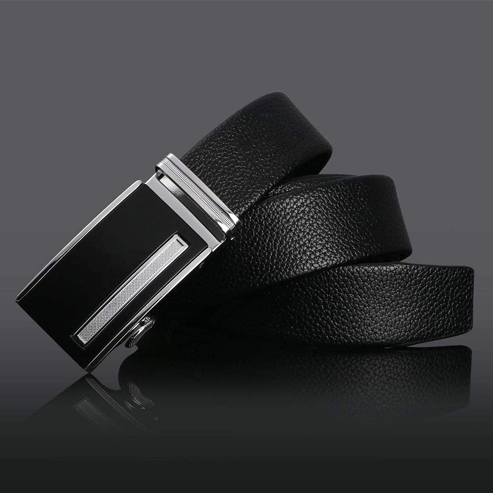 flintronic ® Cintura da Uomo in Pelle con Fibbia Automatica, Moda Cintura a Cricchetto 3.5cm * 130cm, con Portachiavi e Confezione Regalo