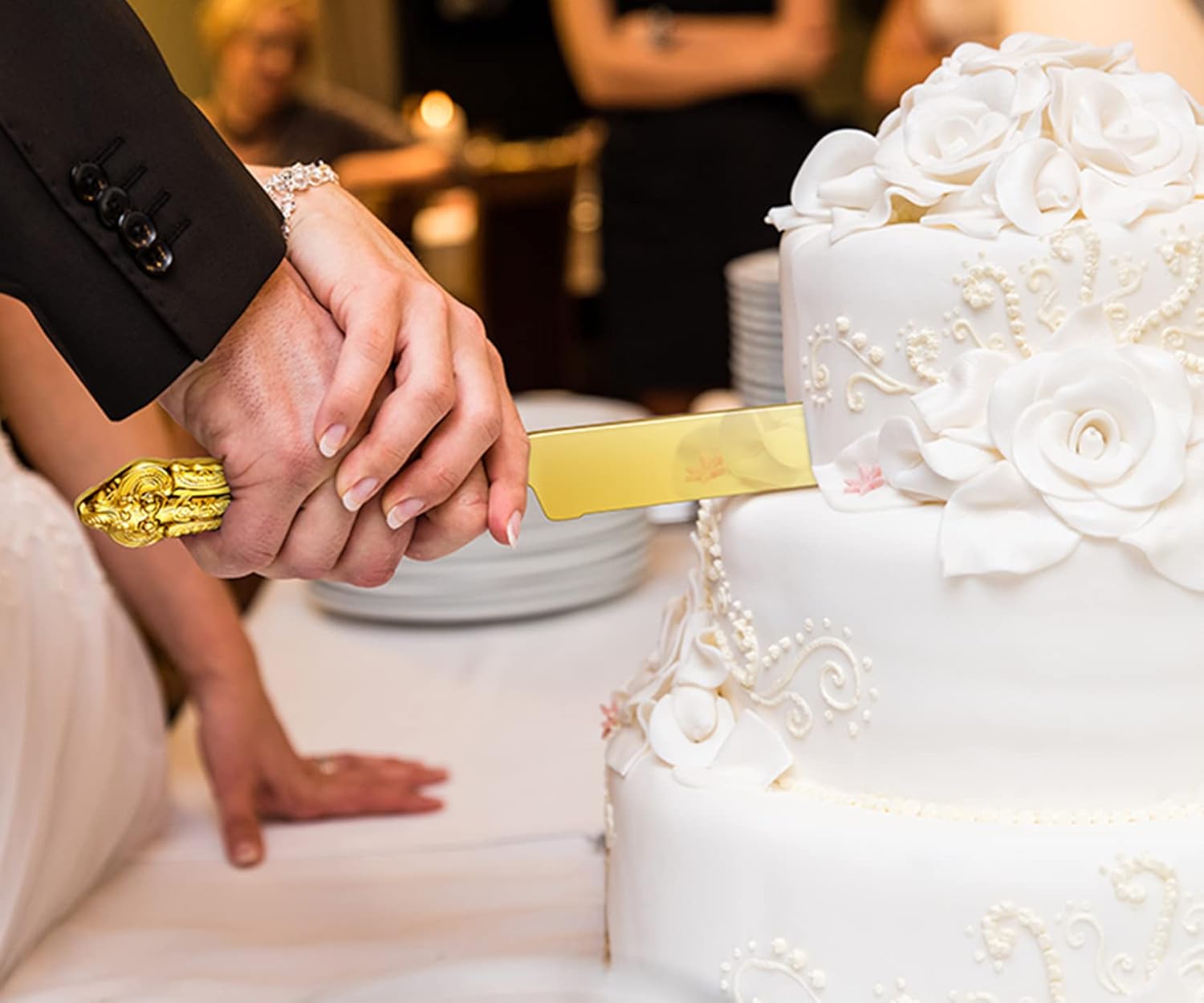 KEAWELL Gorgeous Wedding Cake Knife and Server Set, 18/10 Stainless Steel, Fine Luxury Cake Cutting Set (Gold)