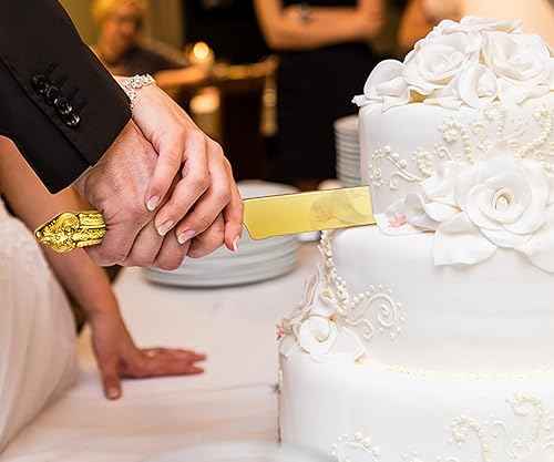 Miniatura 3 de KEAWELL Magnífico juego de cuchillos y servidor para pastel de boda, acero inoxidable 1810, juego de corte de pastel de lujo fino (dorado)