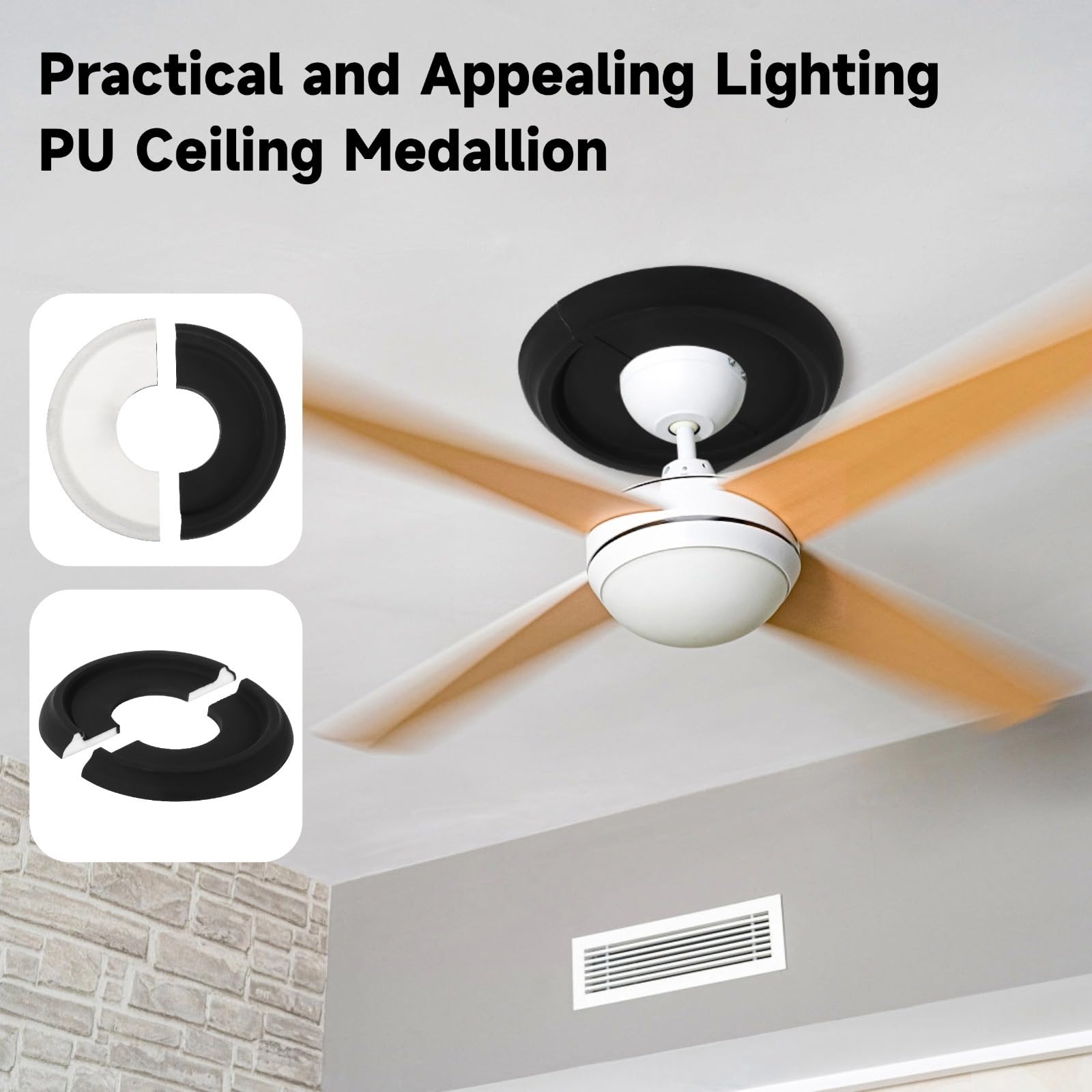 2 medaglioni da soffitto, 25,4 cm, in poliuretano nero, decorazione da soffitto per lampadari, lampadari e ventilatori a soffitto