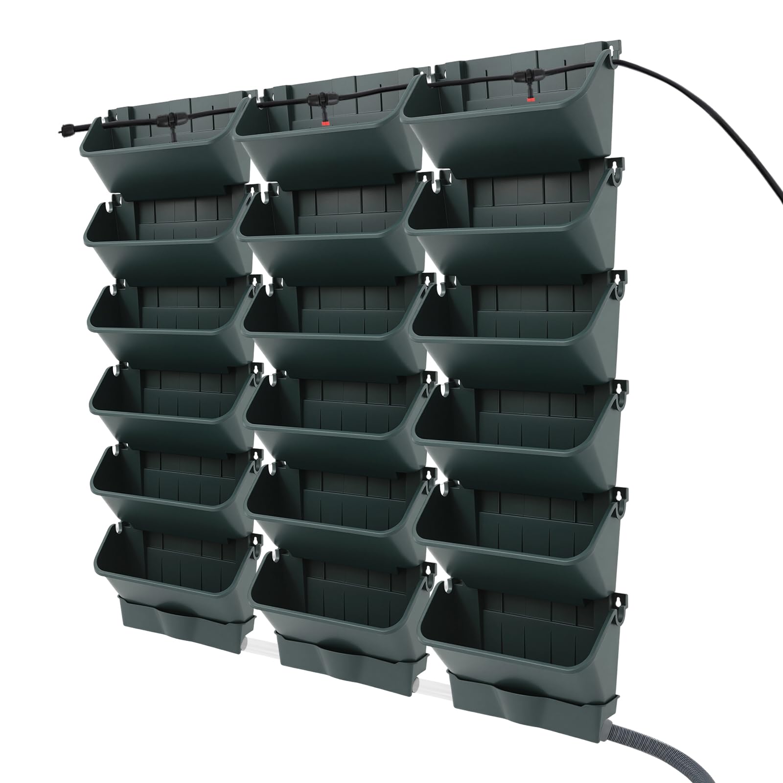 Plante murale verticale suspendue avec système d'irrigation automatique, pot de fleurs mural vertical à suspendre avec 18 pots, pot de fleurs de jardin vertical avec minuterie (vert)
