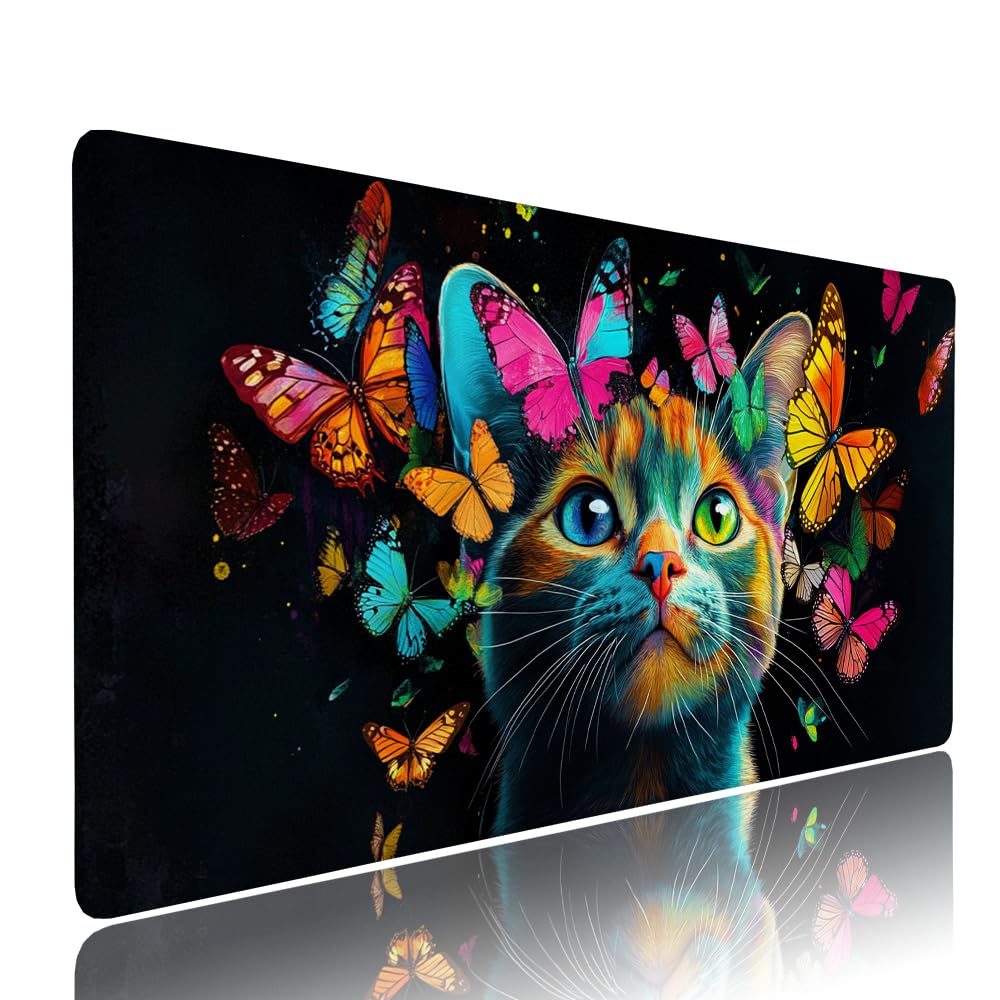 Alfombrilla de Mouse para Juegos, Nero, XXL, Antideslizante, Impermeable, Diseño de Gatto, Extendido, Grande, 1200x600x3mm, para PC, Laptop, Ufficio, Famiglia d-419