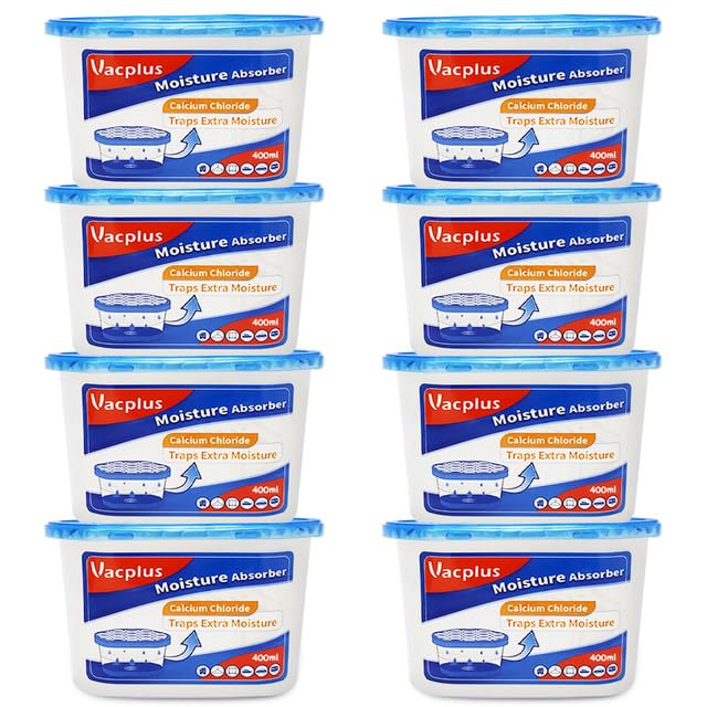 VacplusDehumidifiers for Home Damp Pack of 8 – Remover Moisture Absorber Dehumidifier for Damp, Mould, Moisture in Bedrooms, Bathroom, Basement, Caravans, Blue