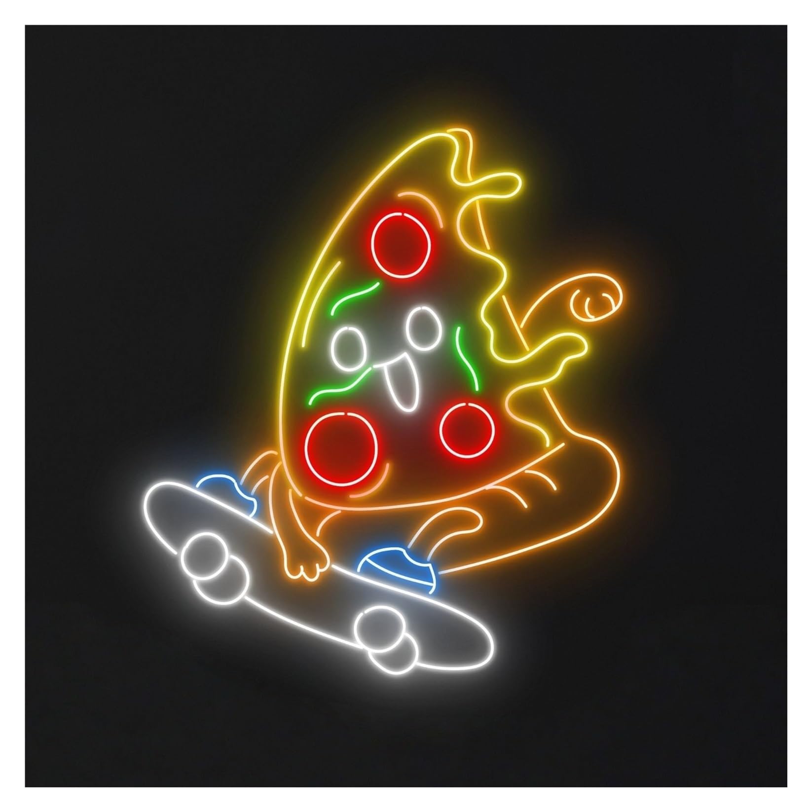 Hanging Art Neon Signs Pizza Skateboarding Neon Sign Skateboard Hotdog LED Light Dimmable For Restaurant Kitchen Party Club Room Wall Decor 63cm