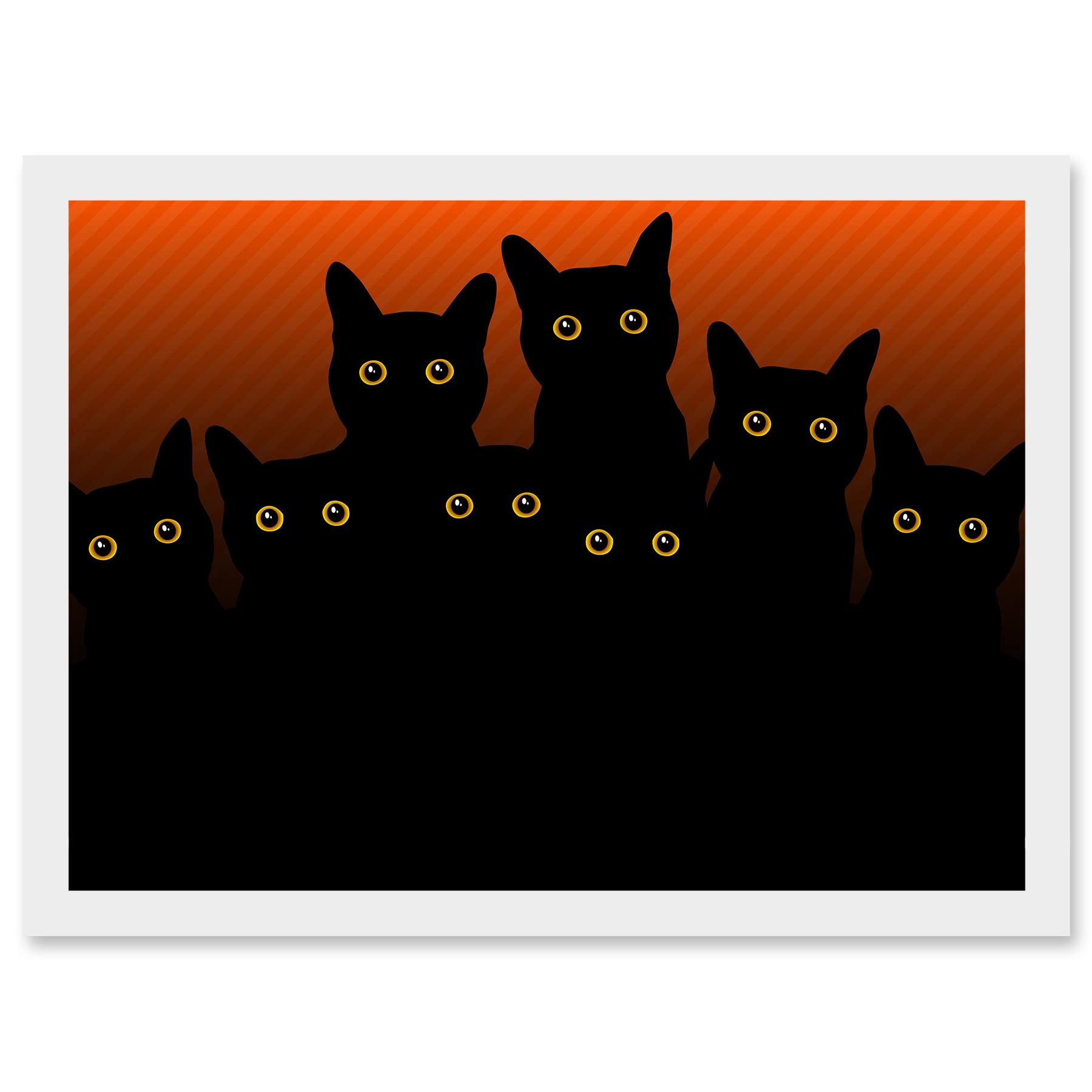 Artery8 Painting Illustration Eight Black Cat Silhouettes A4 Artwork Framed Wall Art Print