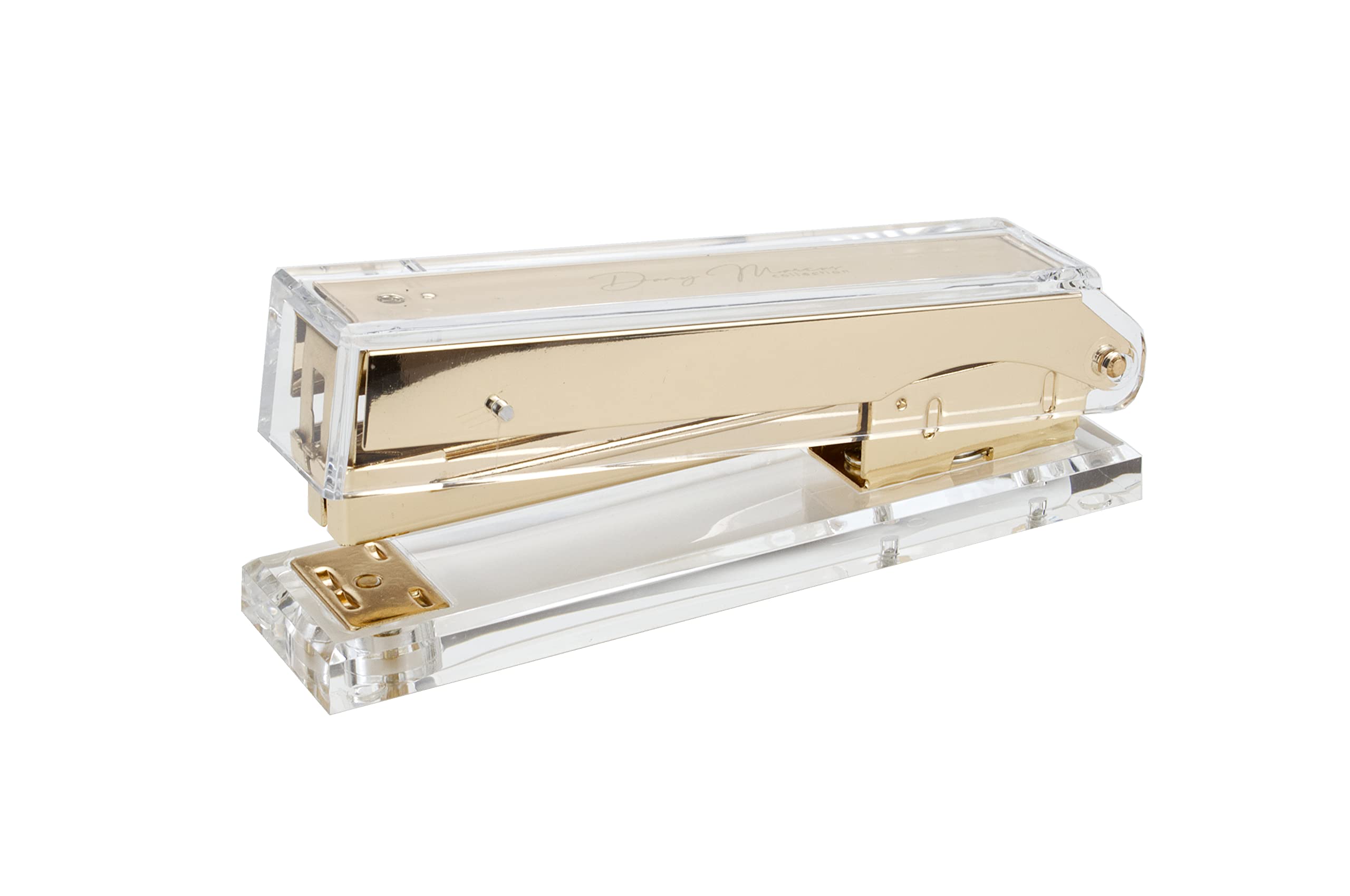 Grapadora de acrílico transparente y metal dorado, grapadora para grapas 24/6, grapa 25 hojas