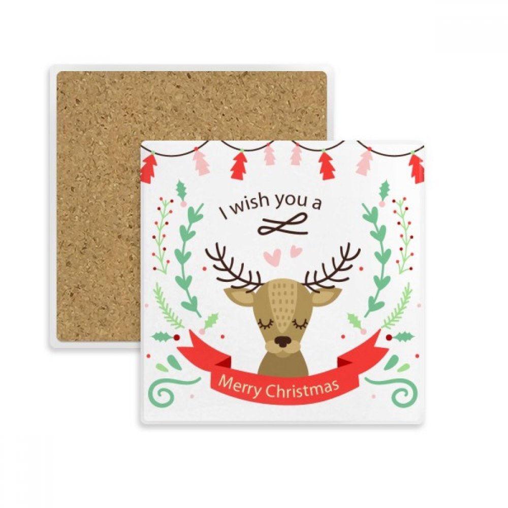 Coaster pour tasse de Noël dessous de verre absorbant en pierre motif cerfs de fête