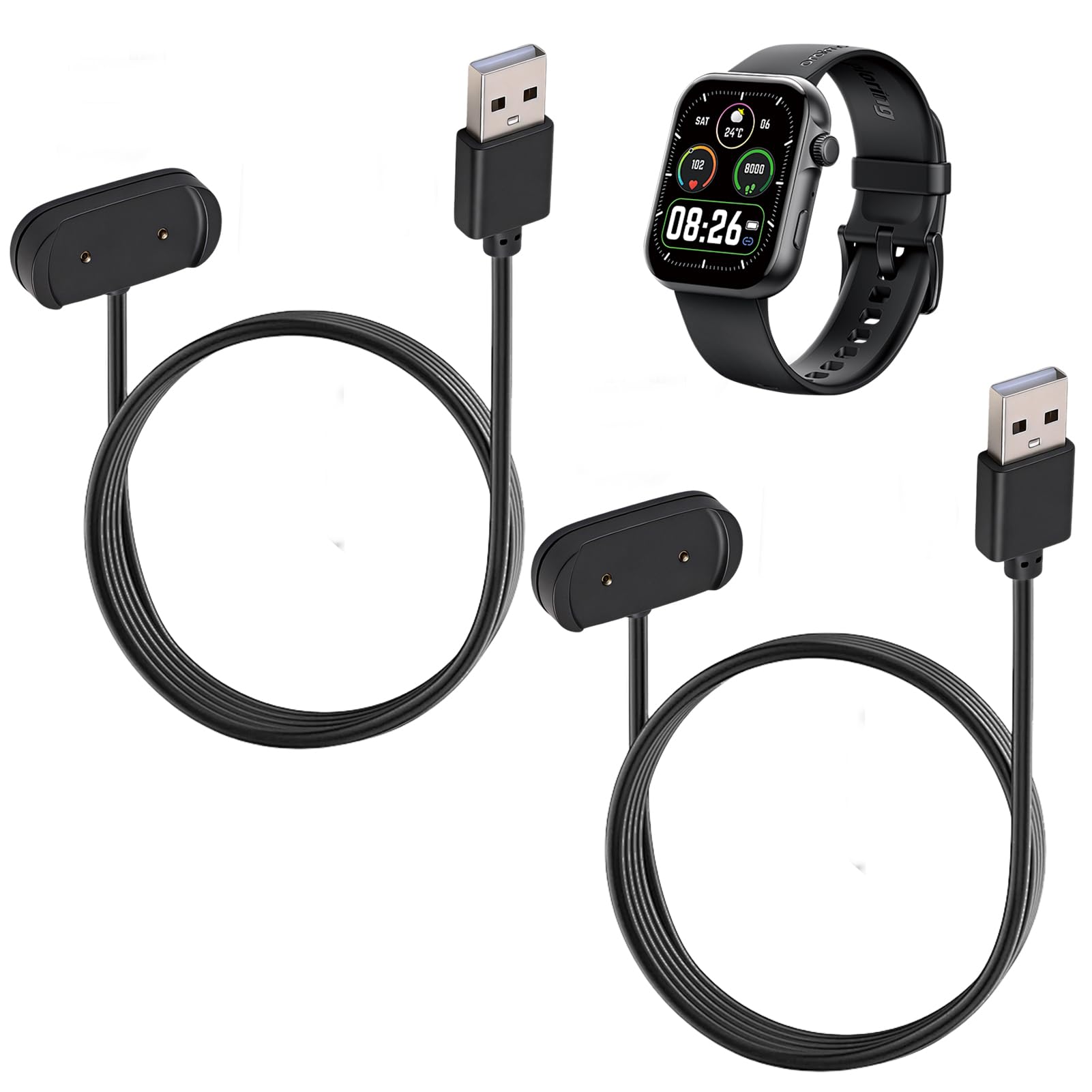 Pack 2 Cargadores 2 Pines Compatibles con Amazfit GTR 2 2e GTS 2 Mini GTS 4 Mini GTR Mini Bip 5 3 U Pro Active Edge Zepp E Z, Cable USB Magnético 2 Pines, Carga Rápida Segura para Smartwatch (60cm)