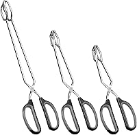 HINMAY Stainless Steel Scissor Tongs Set of 3, 10" 12" 16" Cooking Grill Tongs with Black Handles