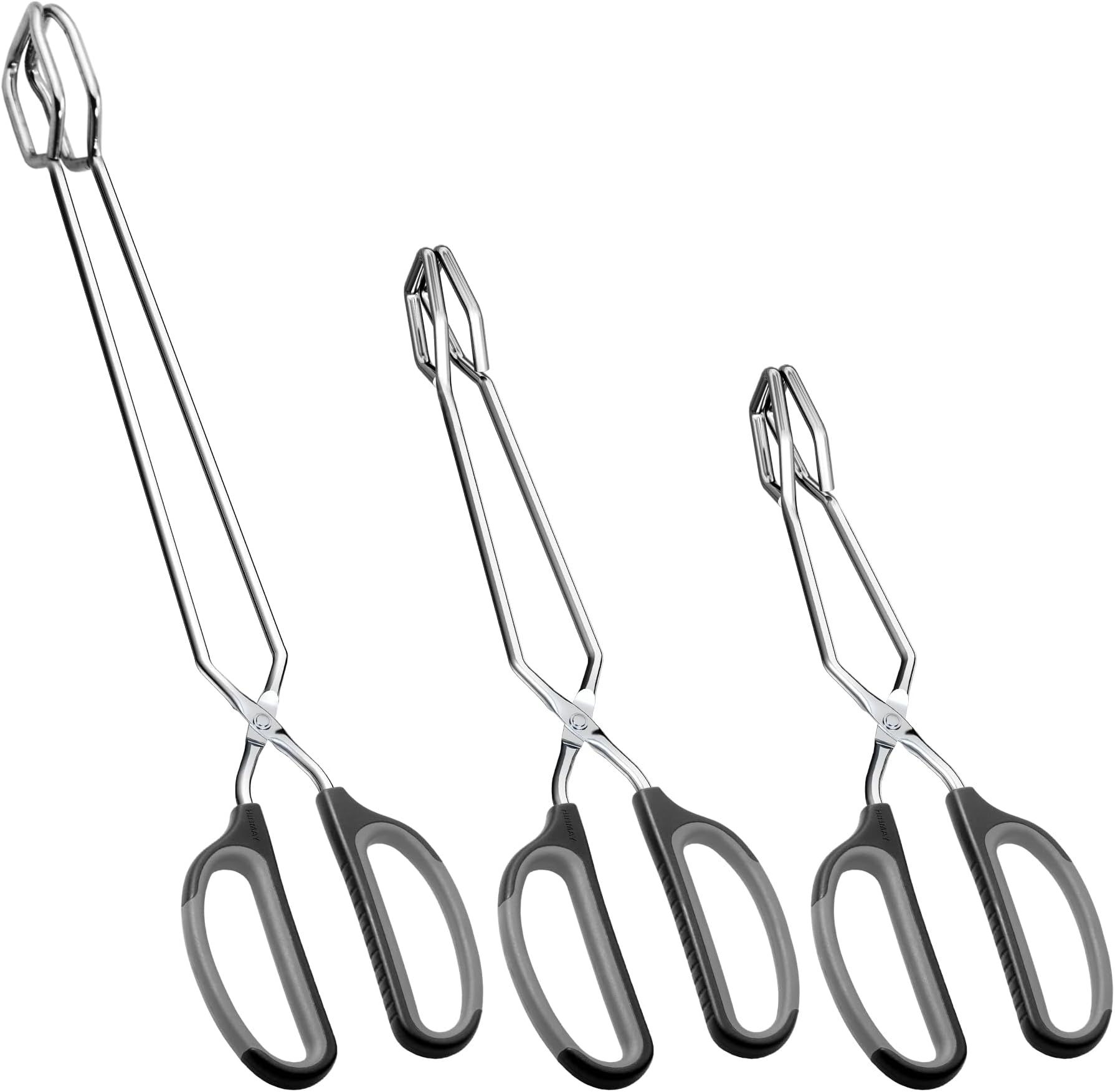 HINMAY Stainless Steel Scissor Tongs Cooking Tongs Set, Set of 3 (Black Handle, 10" 12" 16")