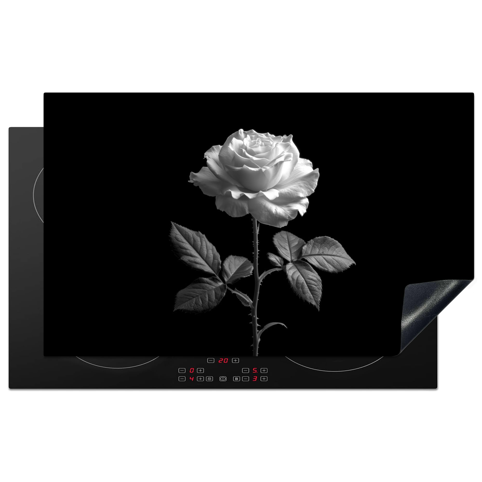KitchenYeah© Induction Hob Protector Mat 20.3"x32.7" / 83x51.5 cm Cooker Top Protectors Cover Ceramic Covers Electric Hobs Vinyl Rose - Black and White - Flower