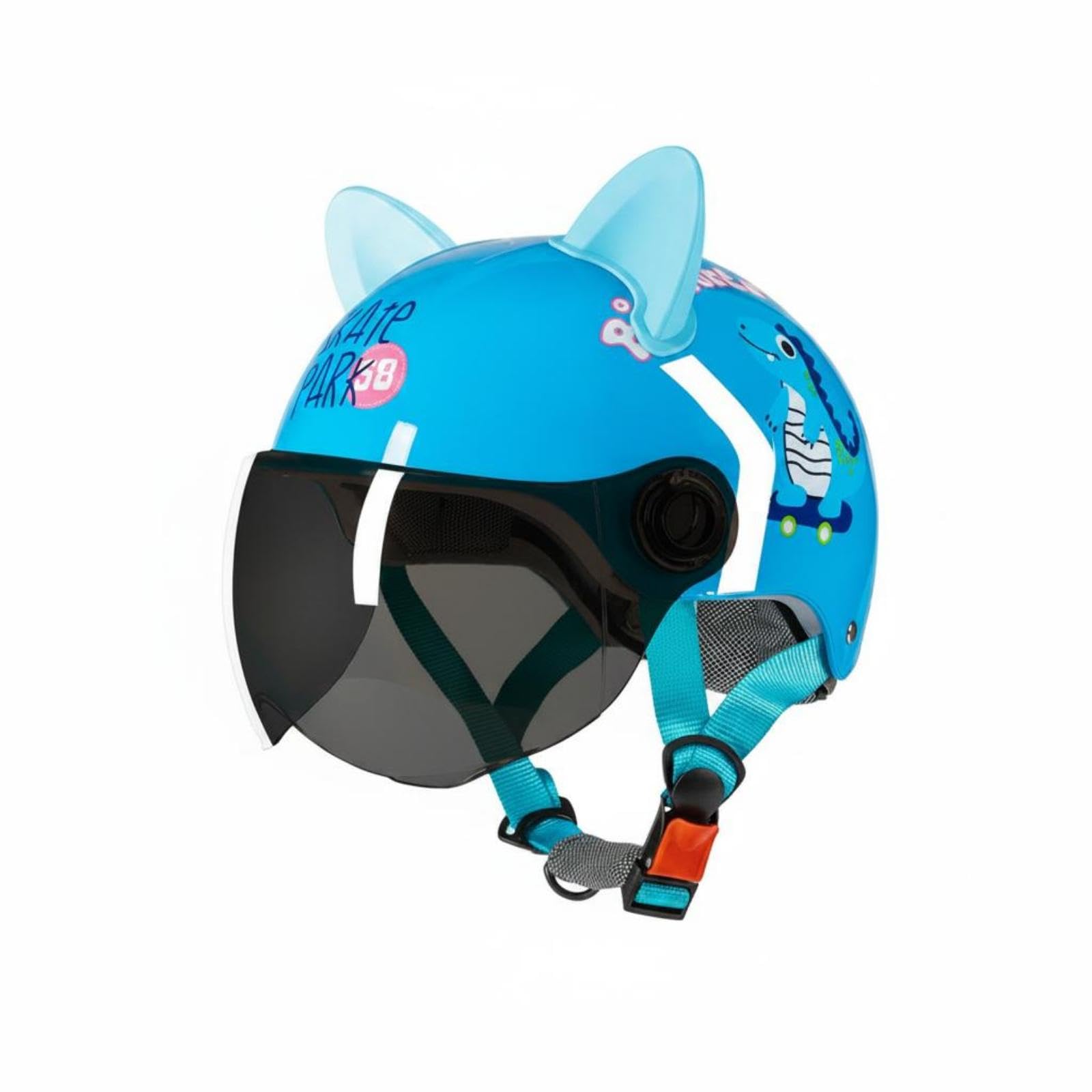 Children's Cat-Ear Helmet Hard Cat-Ear Helmet Fast-Release Buckle Child Gear Dinosaur Blue Tinted-image-45